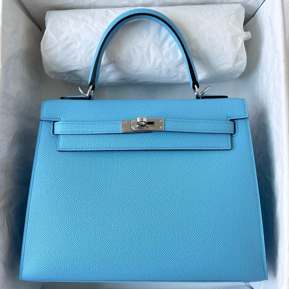 H**mes kelly sellier 25 handmade bag in blue azteque epsom calfskin
