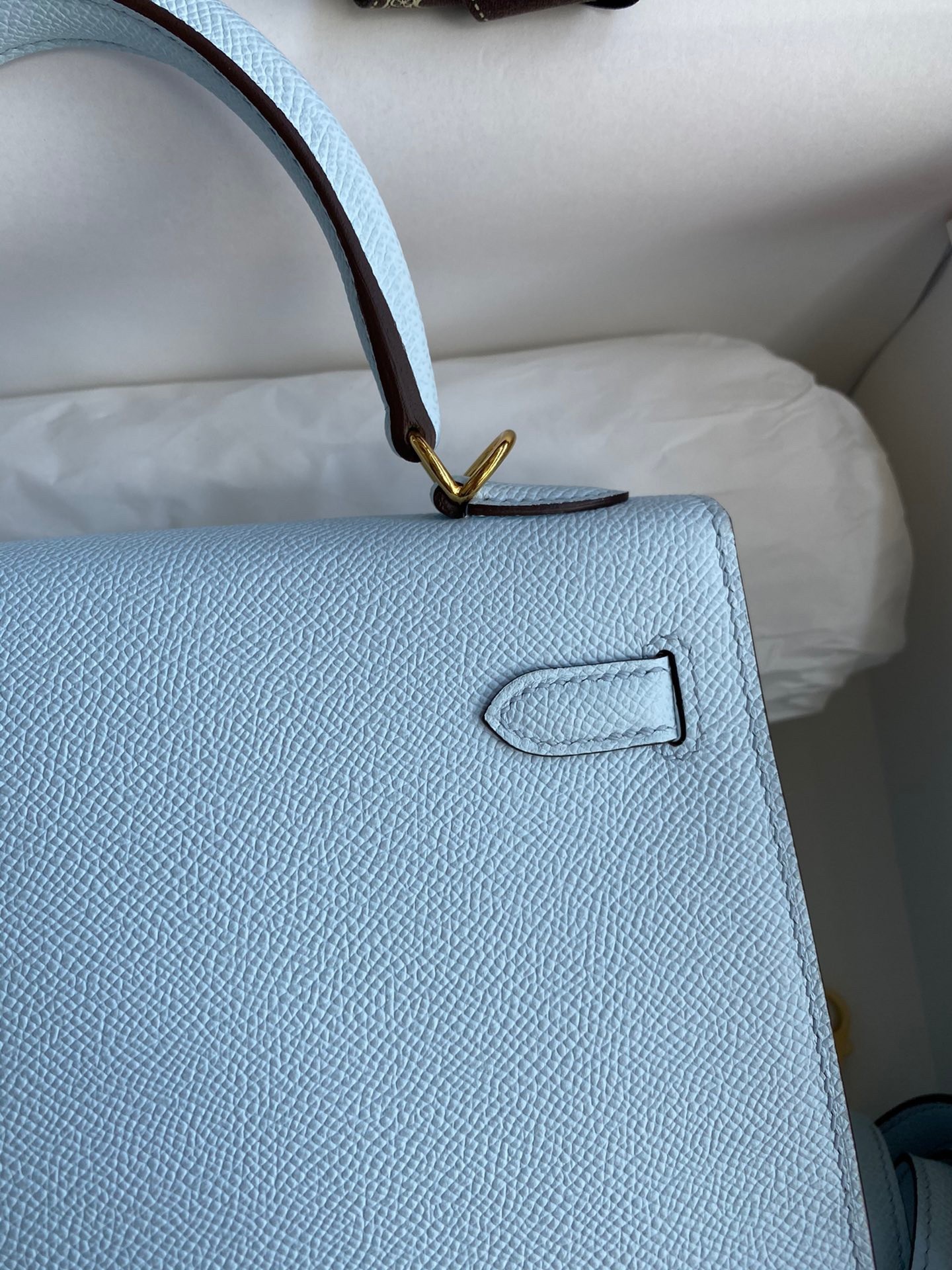 H**mes kelly sellier 25 handmade bag in celeste epsom calfskin