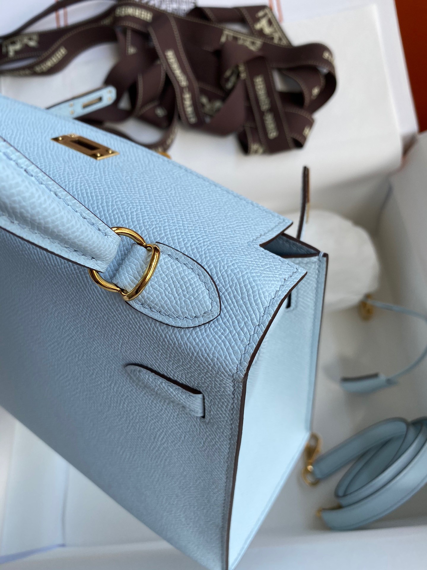 H**mes kelly sellier 25 handmade bag in celeste epsom calfskin