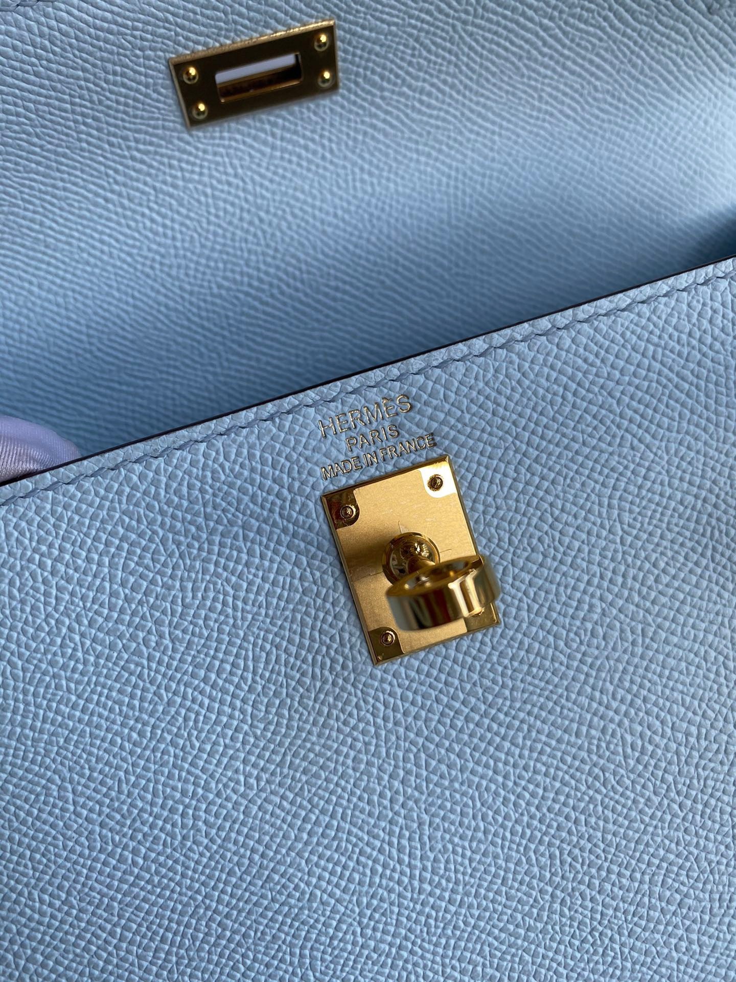 H**mes kelly sellier 25 handmade bag in celeste epsom calfskin
