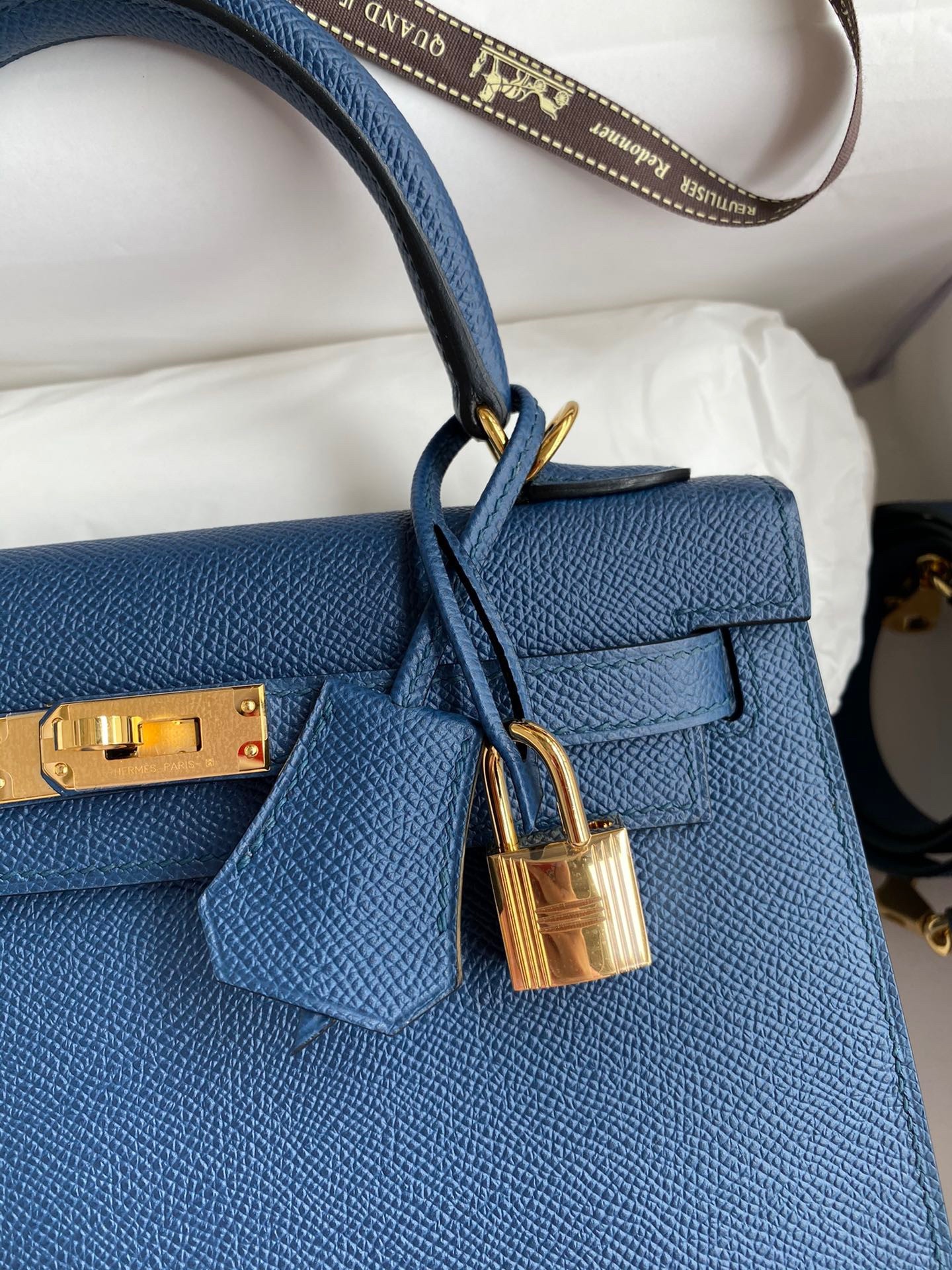 H**mes kelly sellier 25 handmade bag in deep blue epsom calfskin