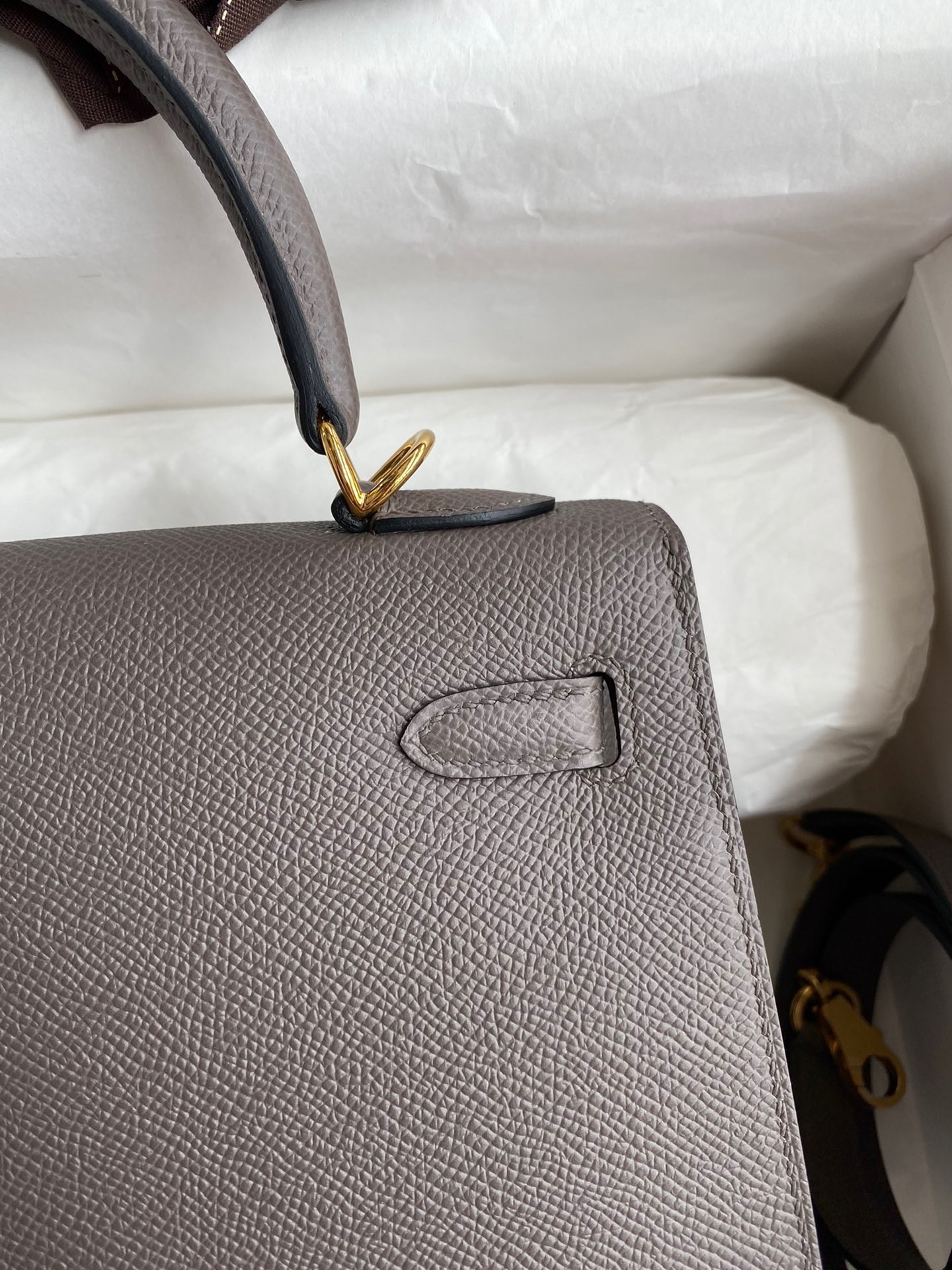 H**mes kelly sellier 25 handmade bag in etain epsom calfskin