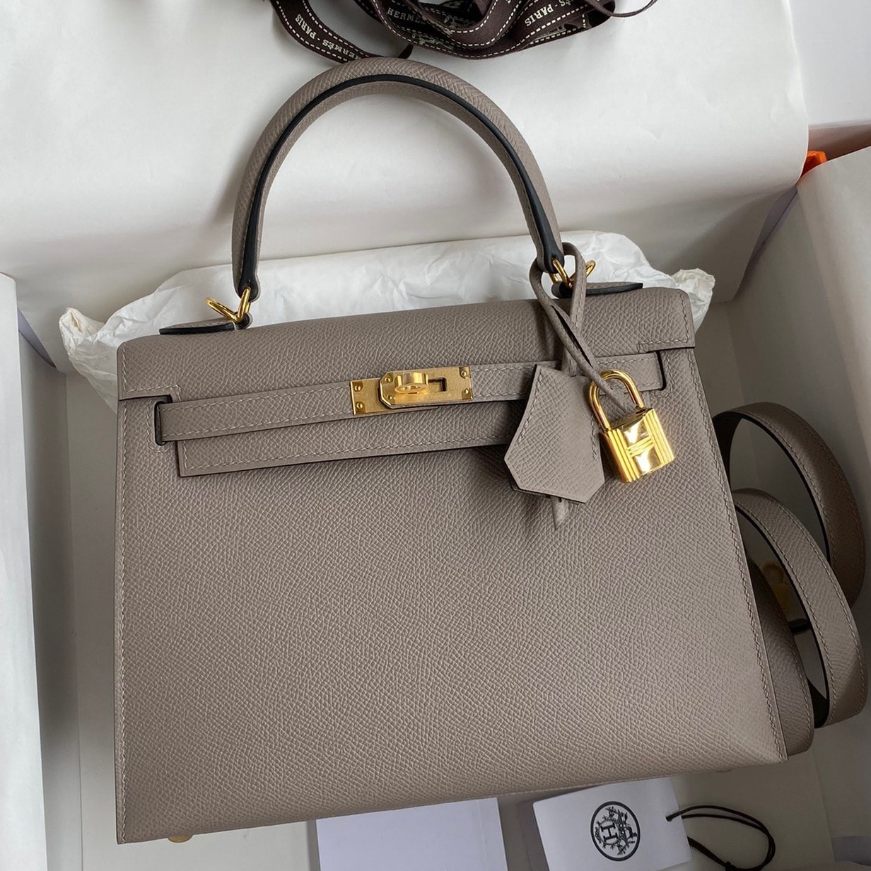 H**mes kelly sellier 25 handmade bag in gris asphalt epsom calfskin