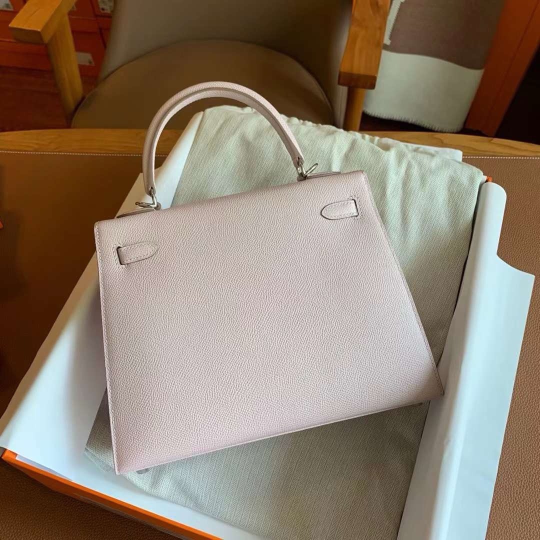 H**mes kelly sellier 25 handmade bag in mauve pale epsom calfskin