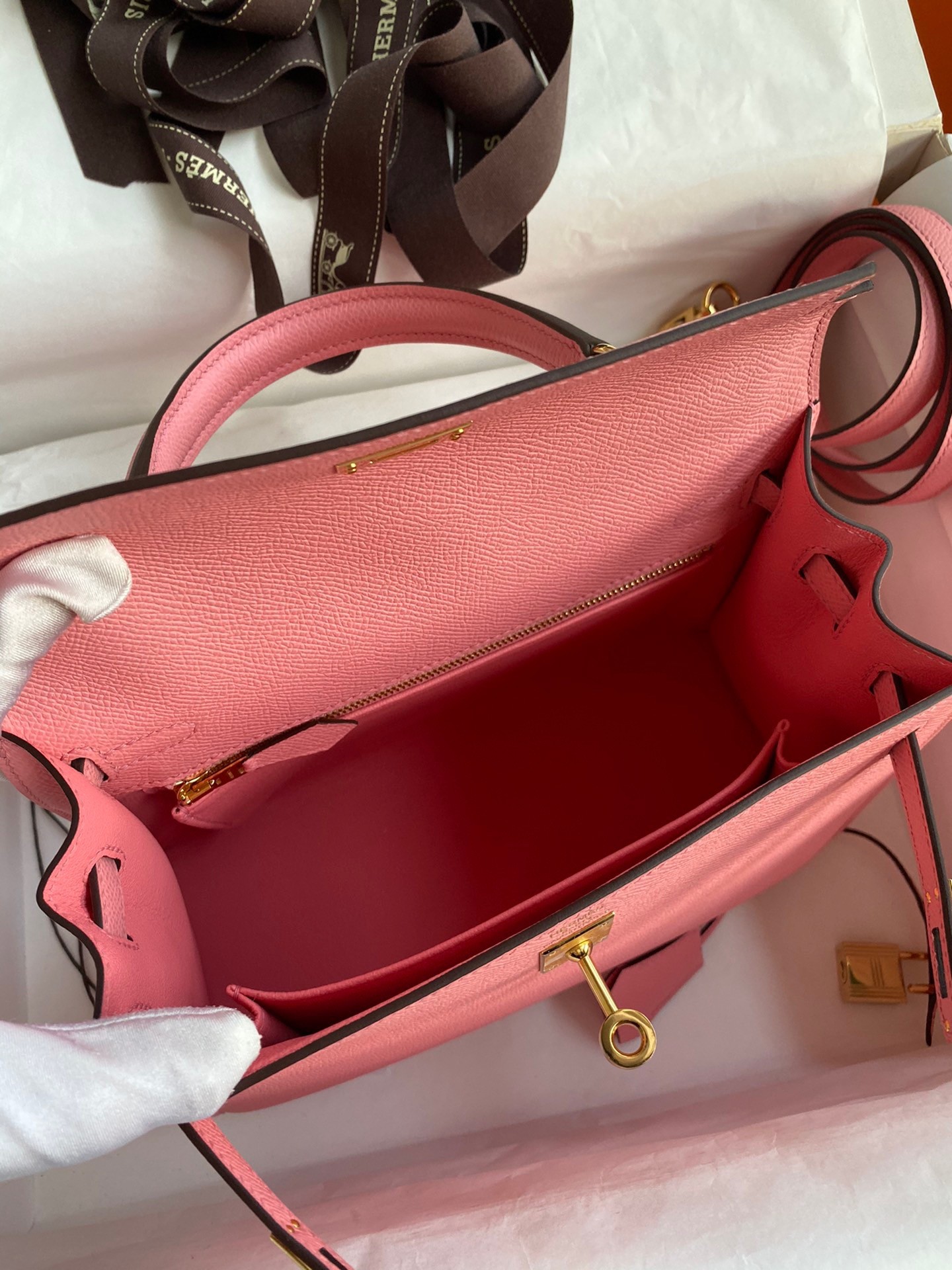 H**mes kelly sellier 25 handmade bag in rose confetti epsom calfskin