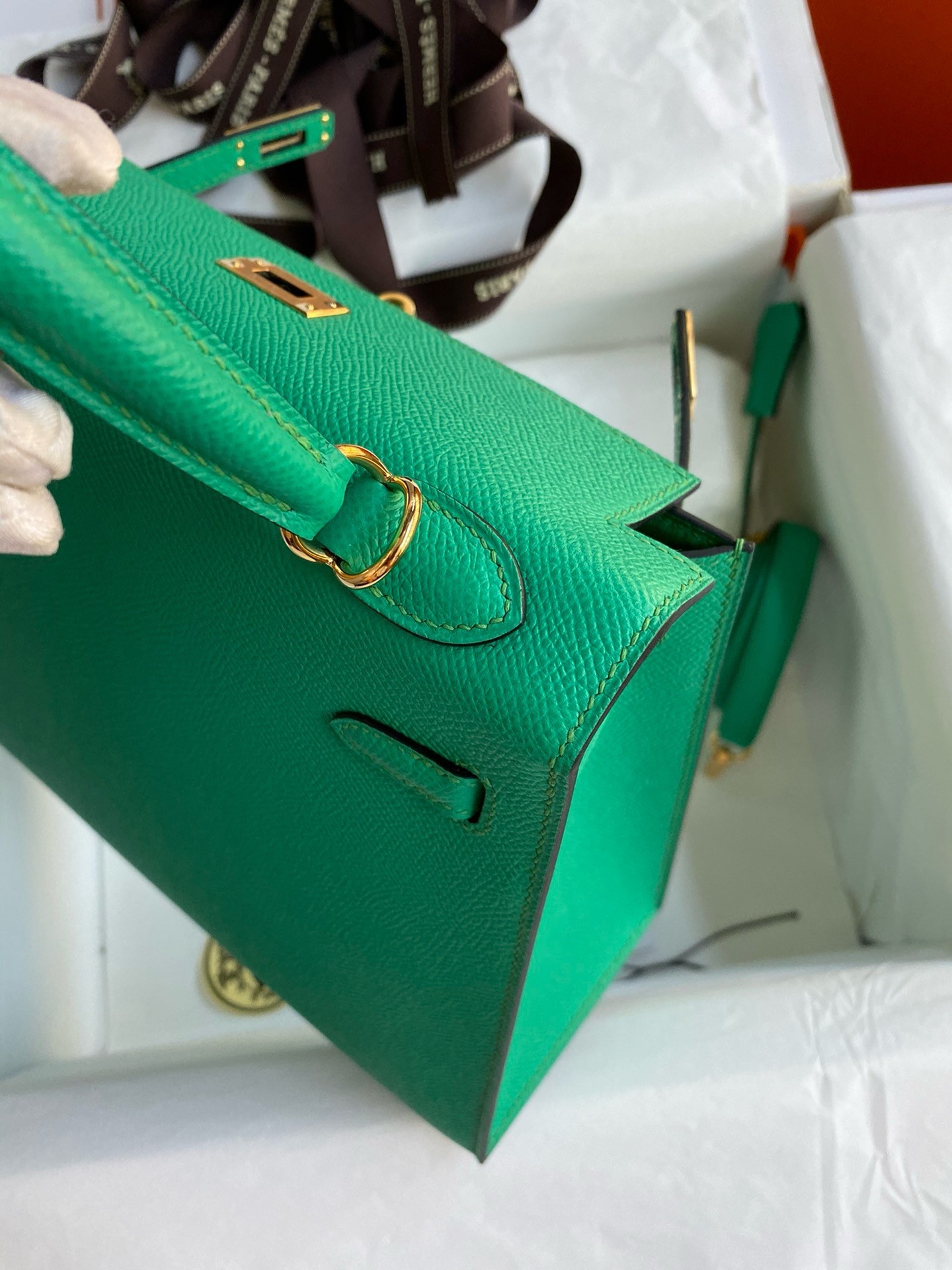 H**mes kelly sellier 25 handmade bag in vert jade epsom calfskin