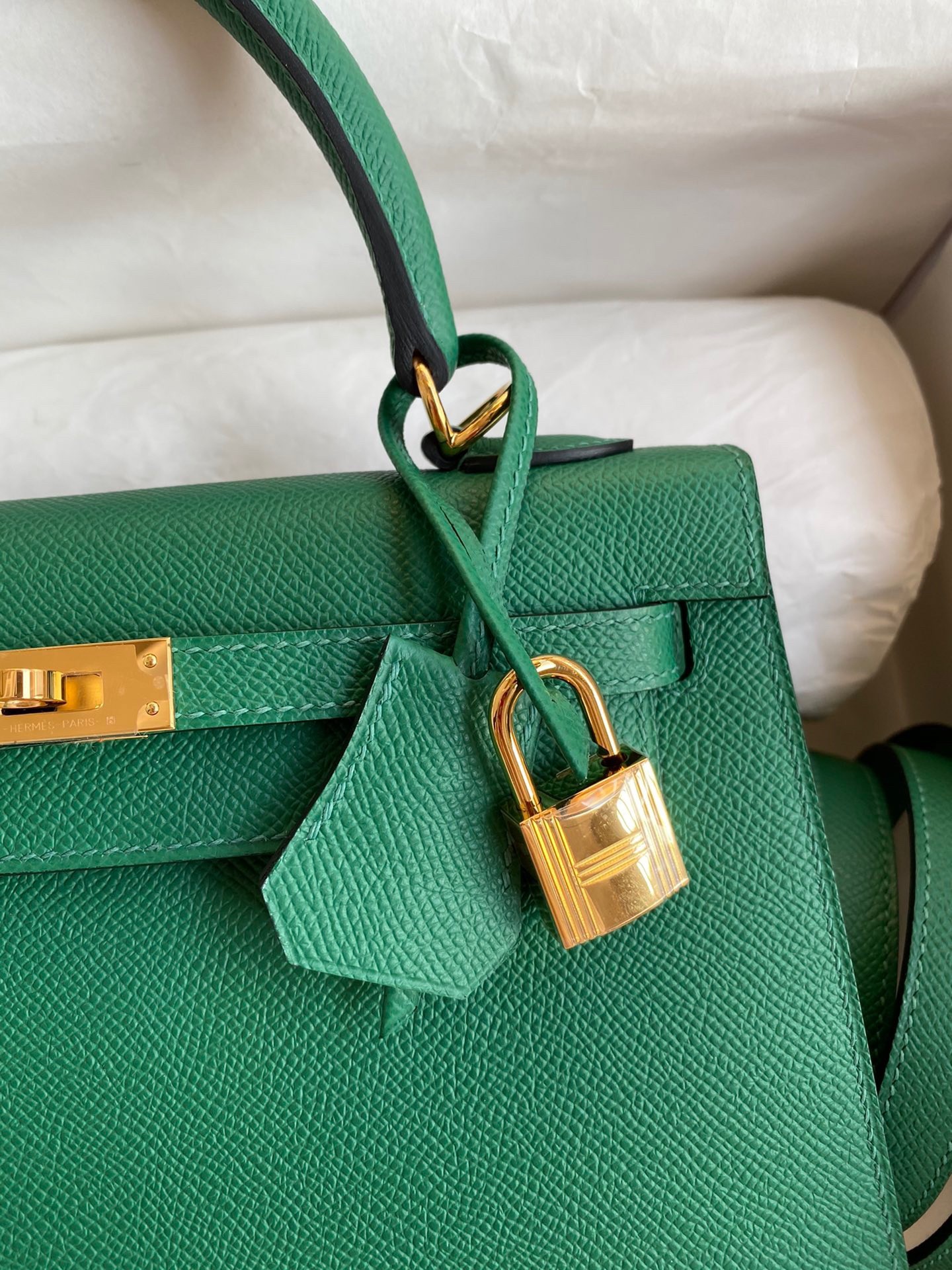 H**mes kelly sellier 25 handmade bag in vert vertigo epsom calfskin