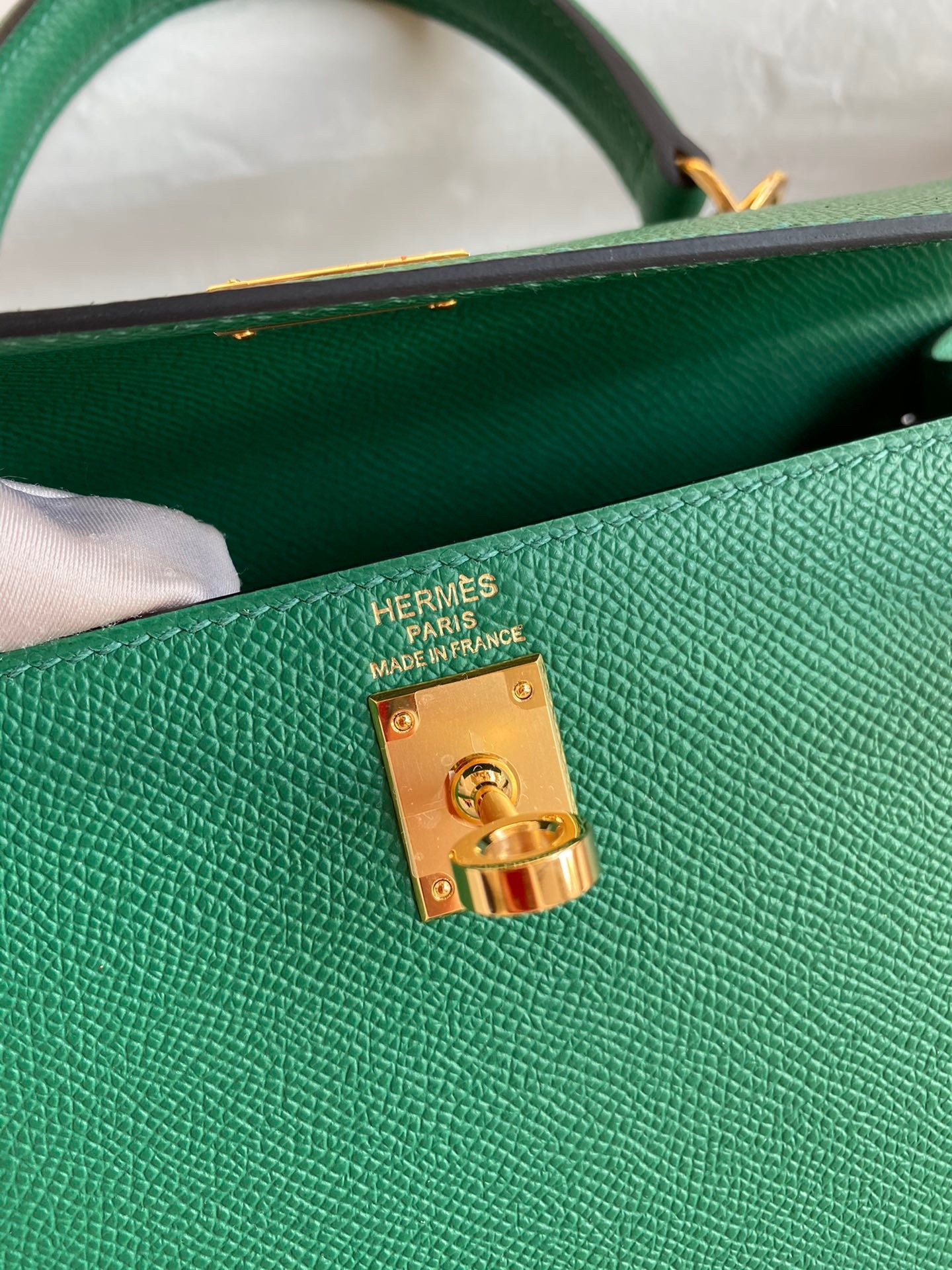 H**mes kelly sellier 25 handmade bag in vert vertigo epsom calfskin