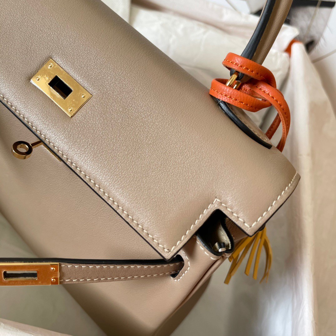 H**mes kelly retourne 25 handmade bag in grey swift calfskin