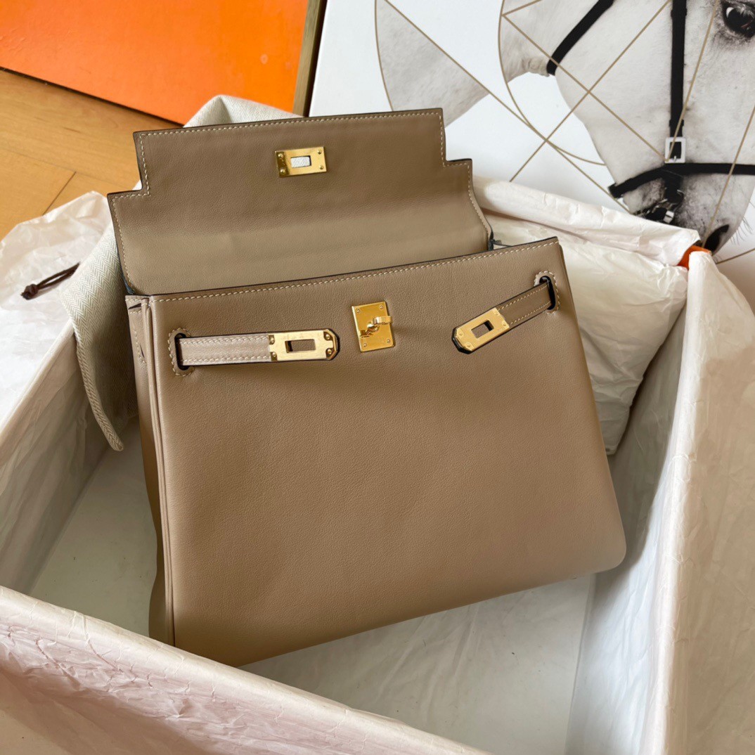 H**mes kelly retourne 25 handmade bag in grey swift calfskin