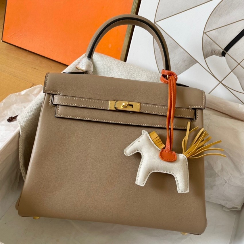 H**mes kelly retourne 25 handmade bag in grey swift calfskin
