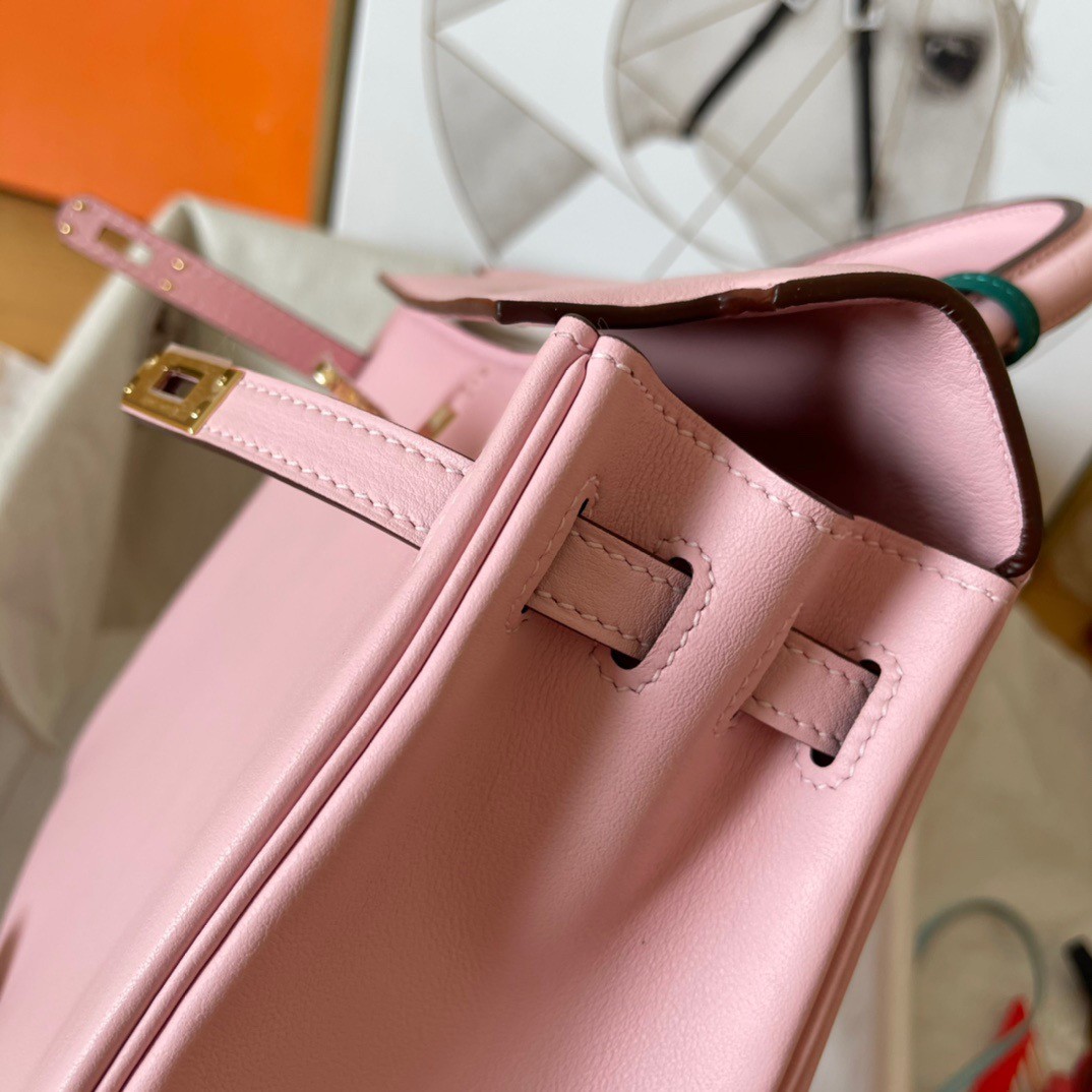 H**mes kelly retourne 25 handmade bag in pink swift calfskin