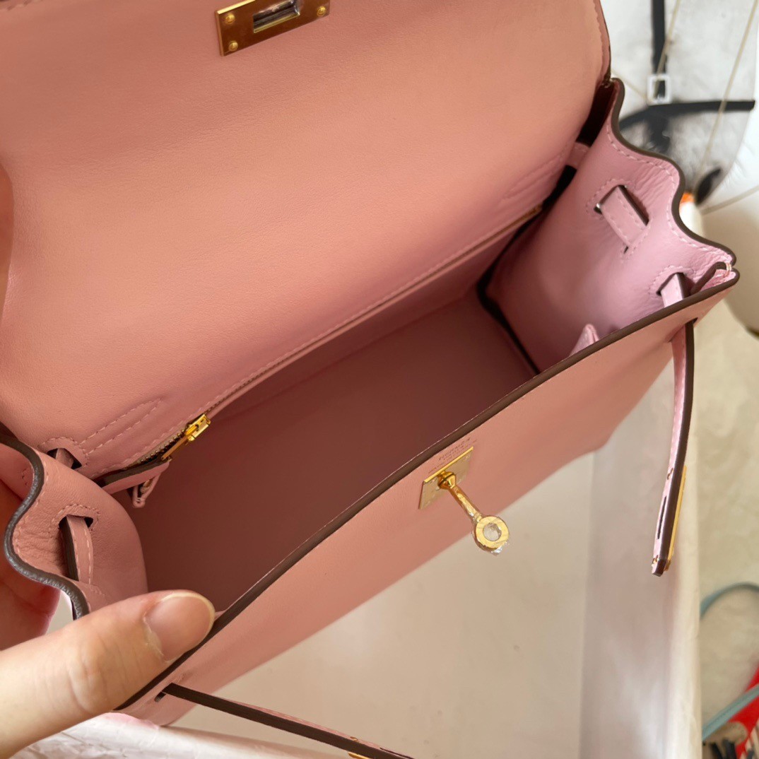 H**mes kelly retourne 25 handmade bag in pink swift calfskin