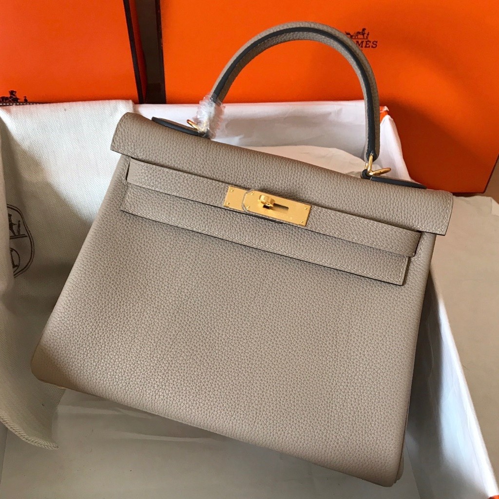 H**mes kelly retourne 28 handmade bag in tourterelle clemence leather