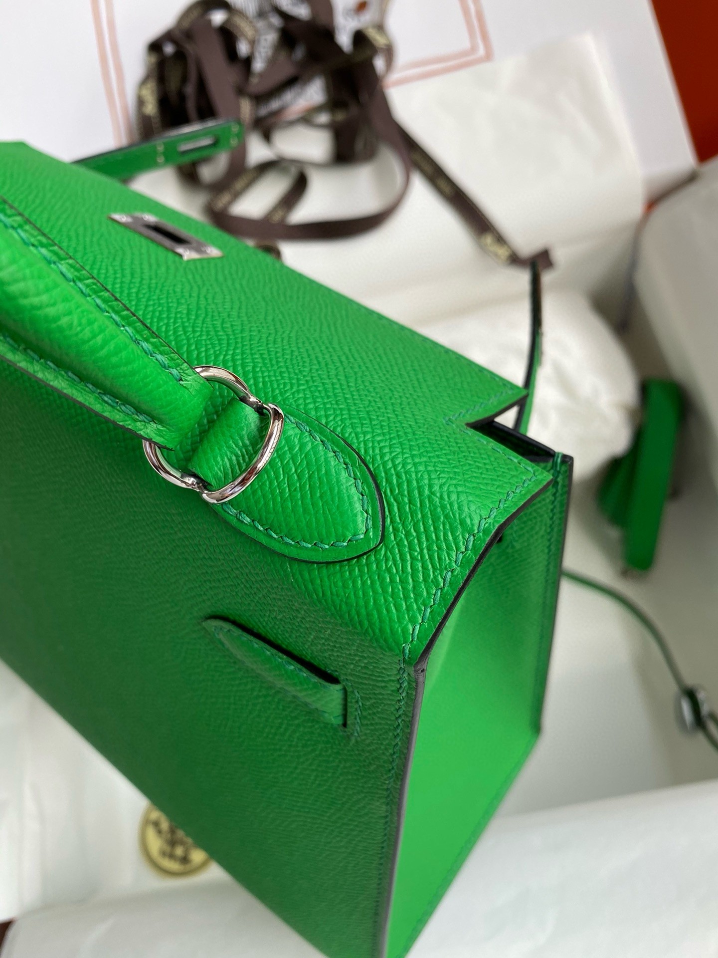 H**mes kelly sellier 28 handmade bag in bamboo epsom calfskin