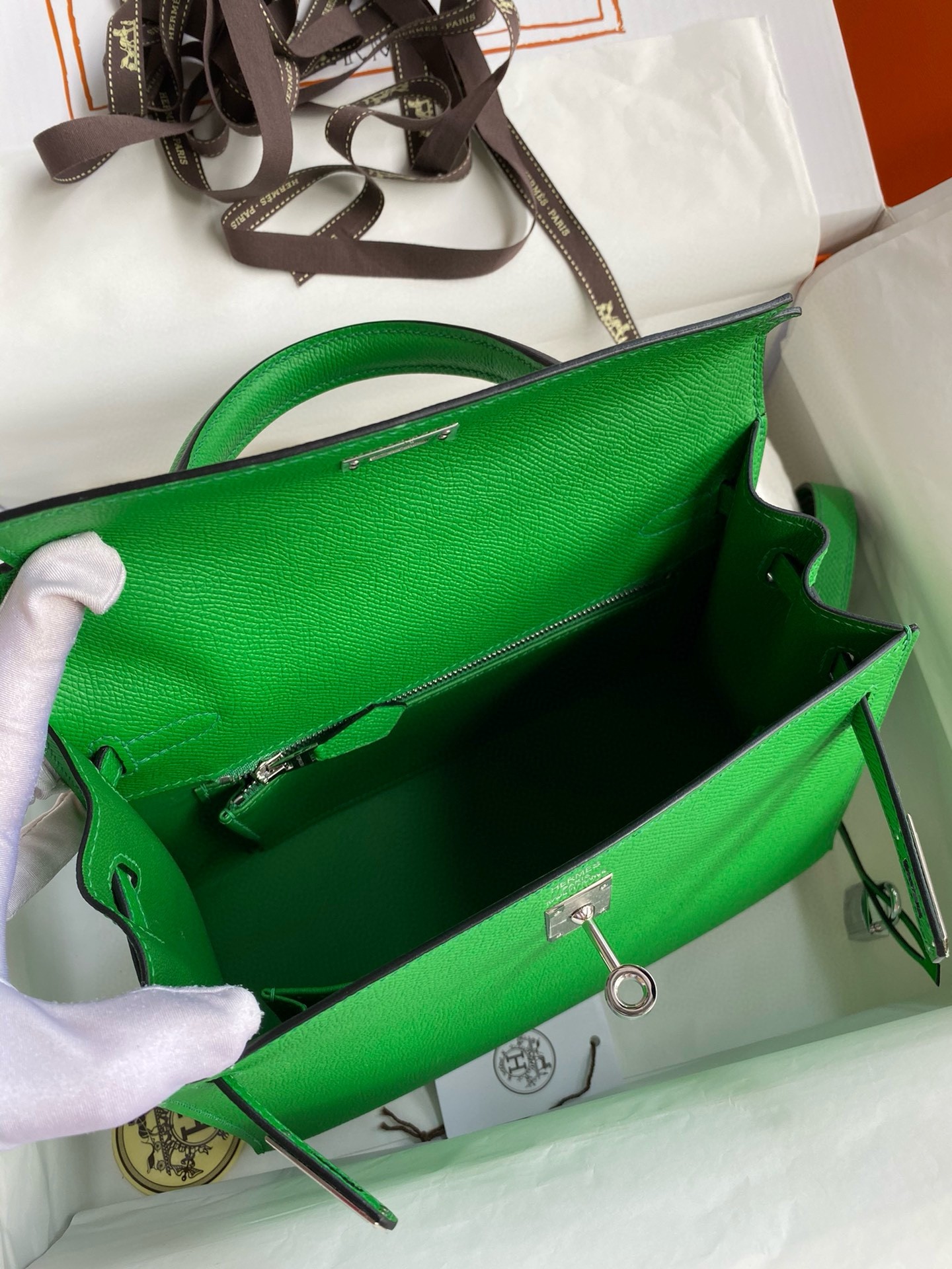 H**mes kelly sellier 28 handmade bag in bamboo epsom calfskin