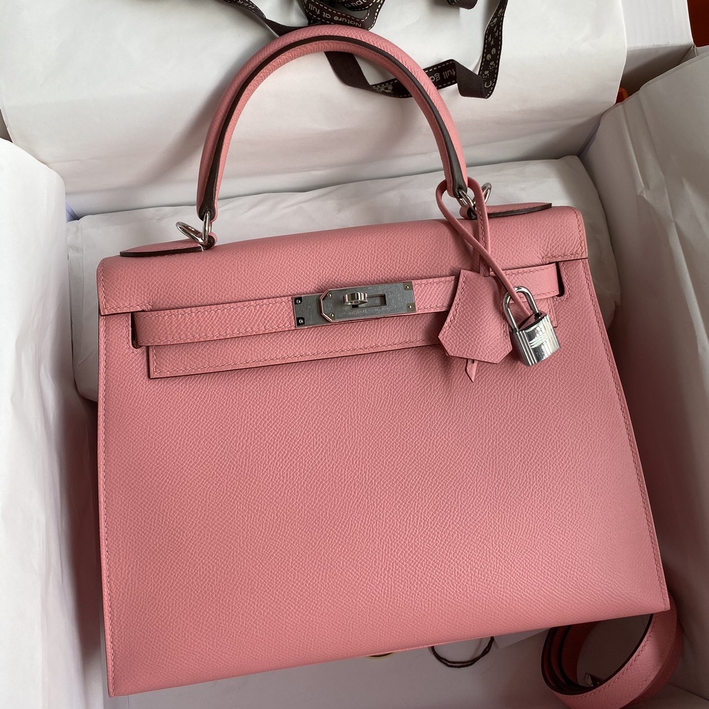 H**mes kelly sellier 28 handmade bag in rose confetti epsom calfskin