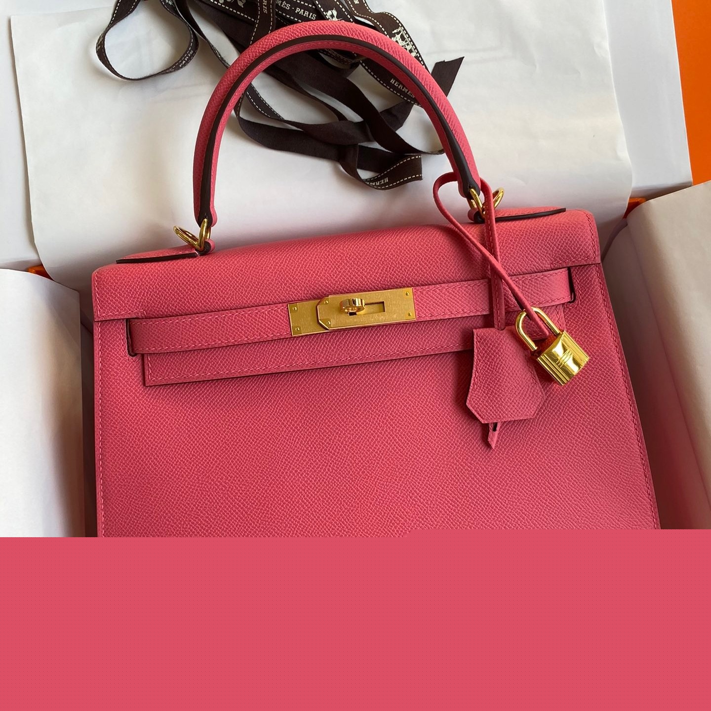 H**mes kelly sellier 28 handmade bag in rose lipstick epsom calfskin