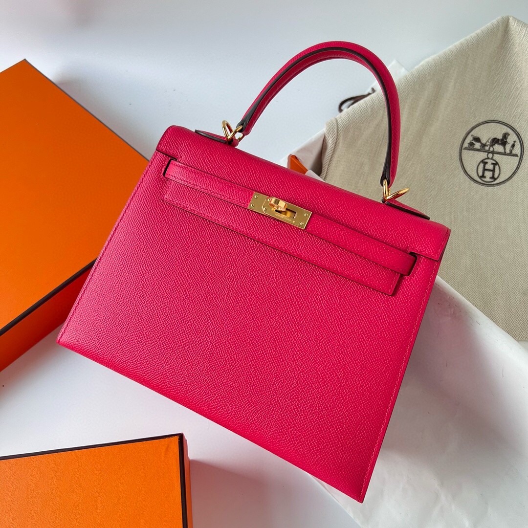 H**mes kelly sellier 28 handmade bag in rose extreme epsom calfskin