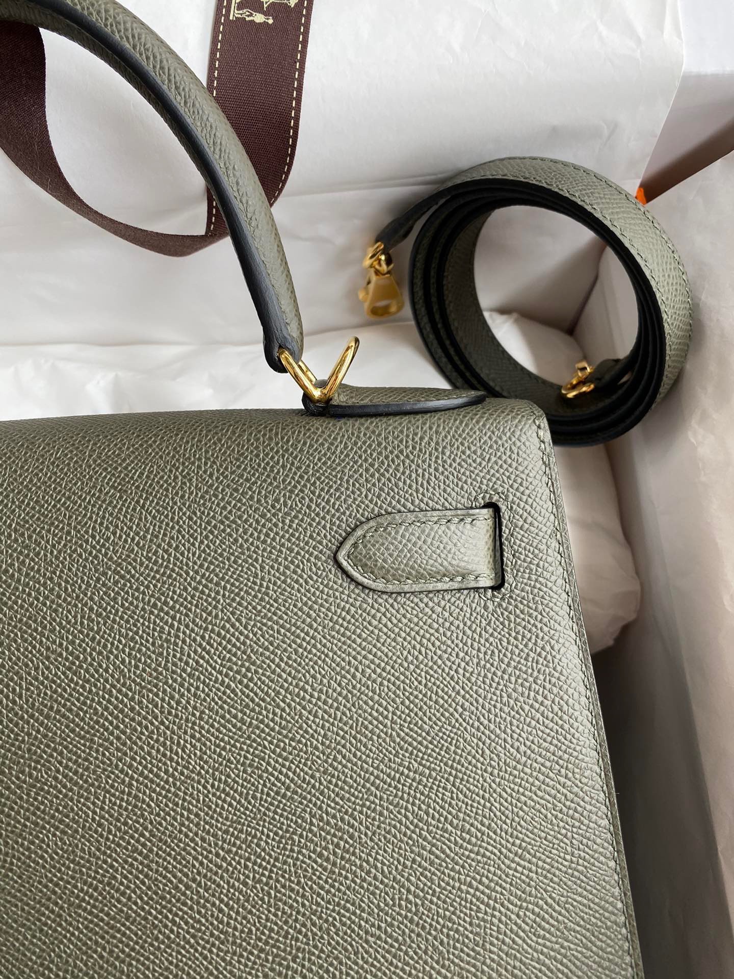 H**mes kelly sellier 28 handmade bag in vert de gris epsom calfskin