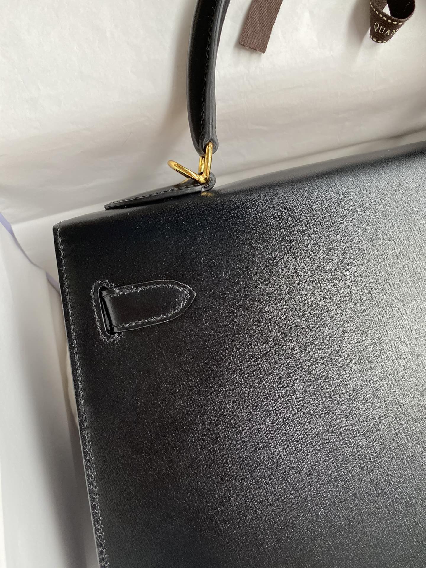 H**mes kelly sellier 32 handmade bag in black box calfskin