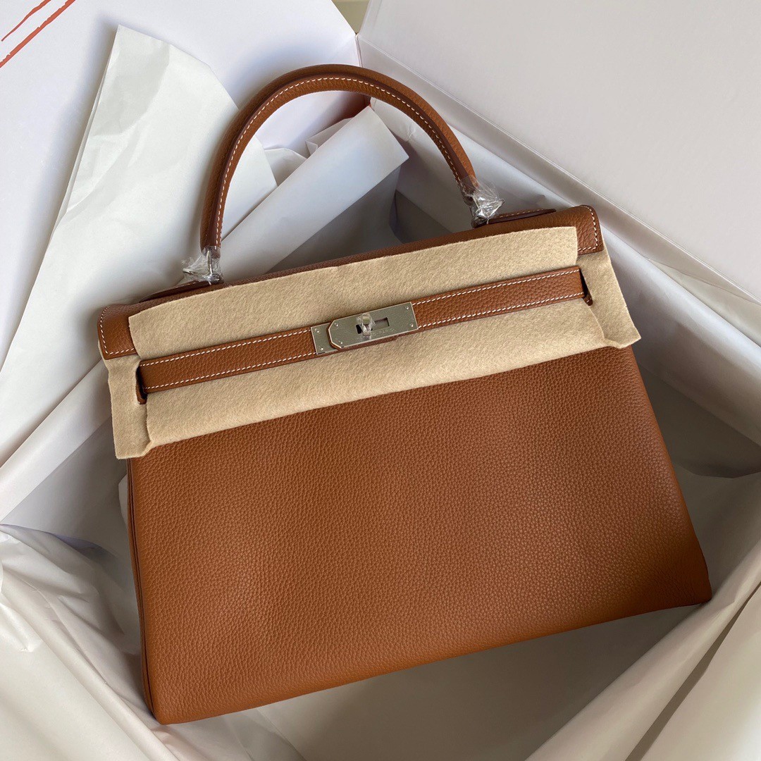 H**mes kelly retourne 32 handmade bag in gold clemence leather