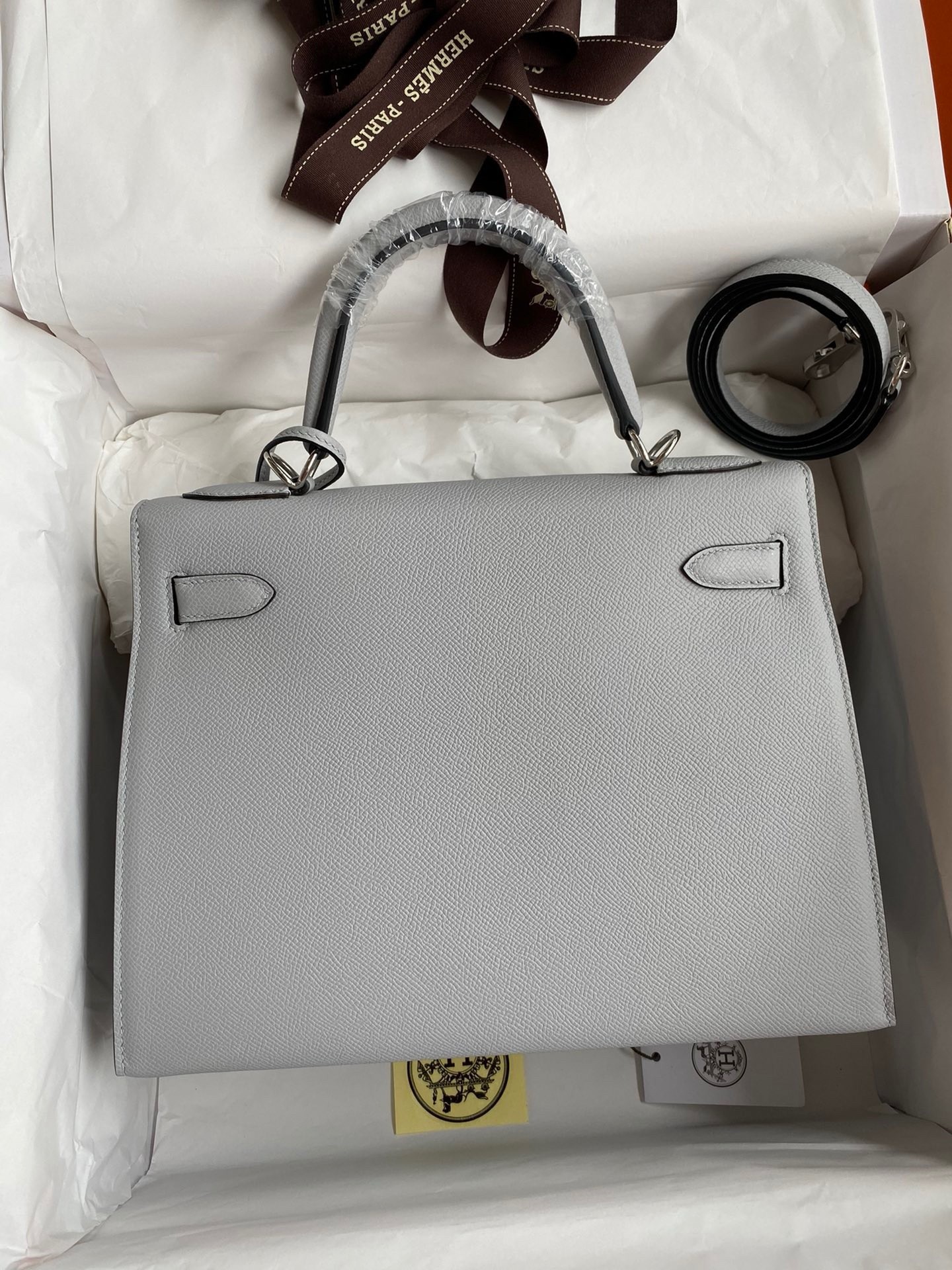 H**mes kelly sellier 32 handmade bag in blue glacier epsom calfskin