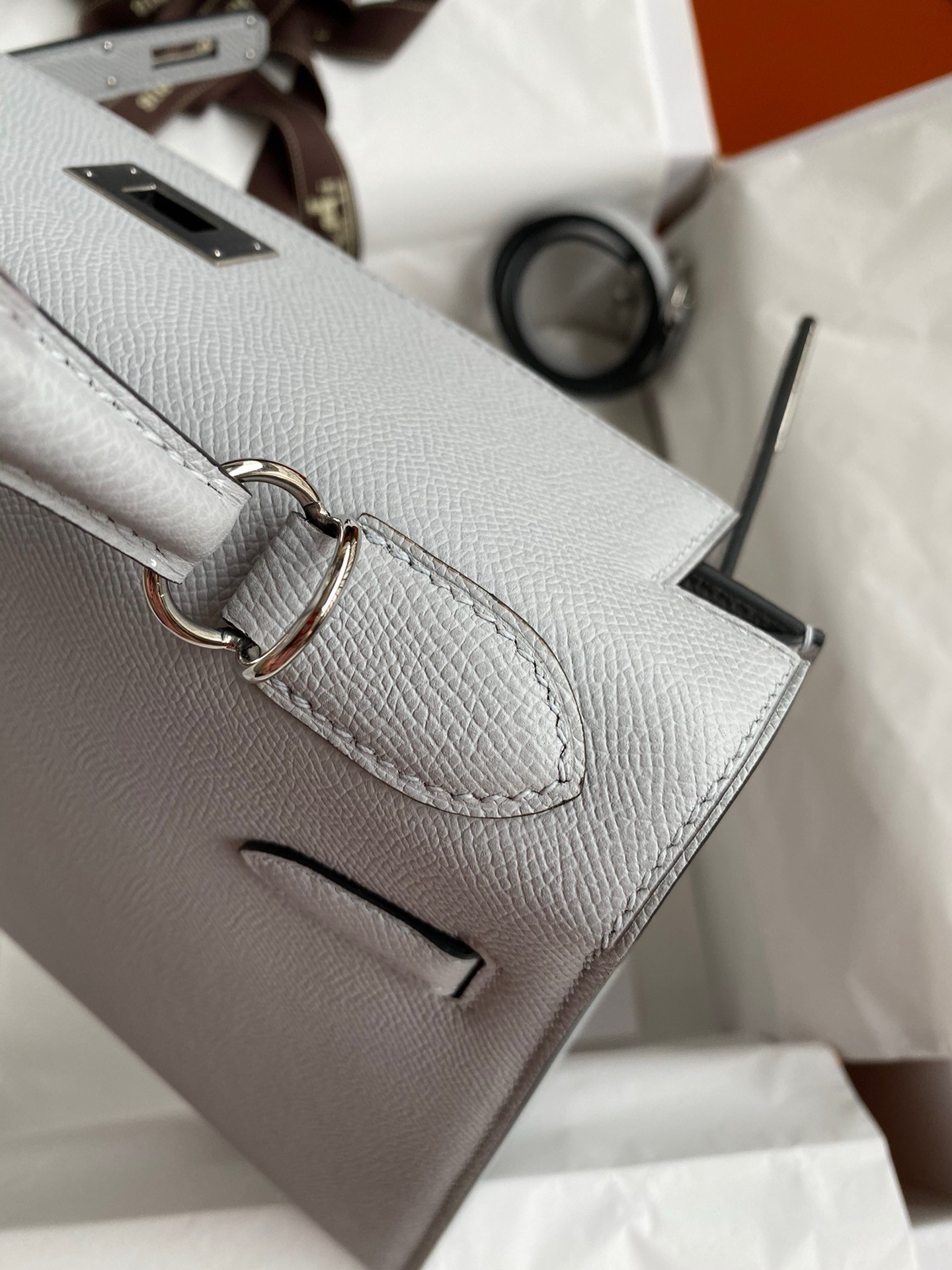 H**mes kelly sellier 32 handmade bag in blue glacier epsom calfskin