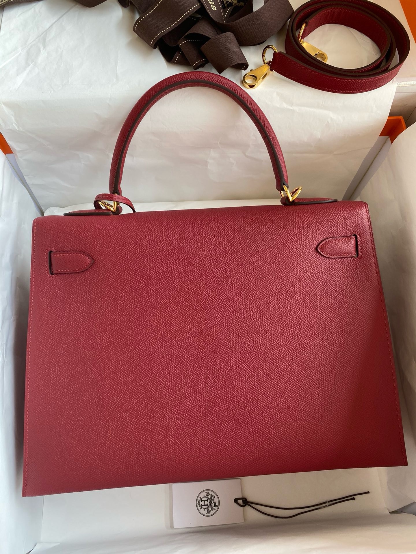 H**mes kelly sellier 32 handmade bag in red epsom calfskin