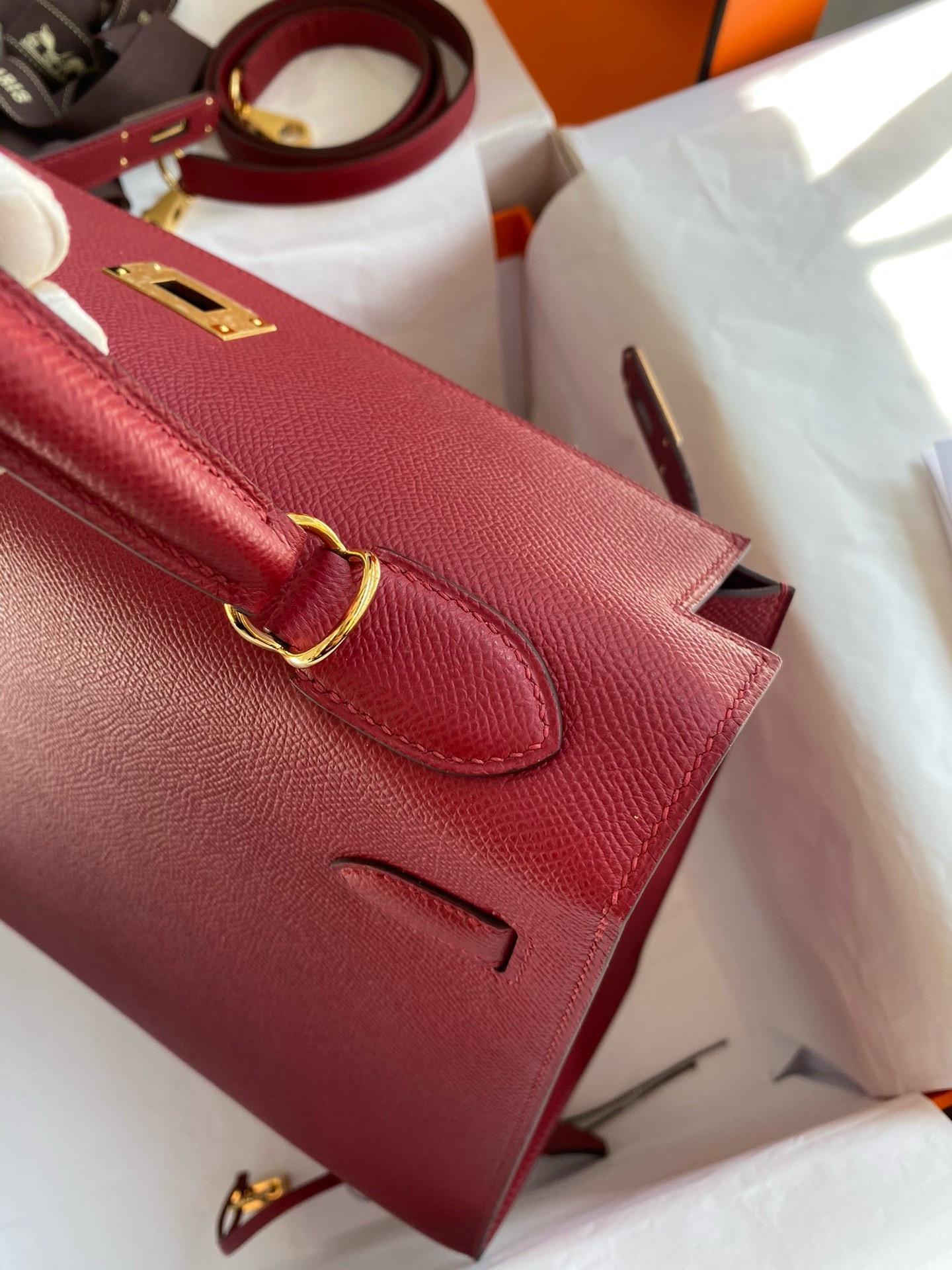H**mes kelly sellier 32 handmade bag in red epsom calfskin