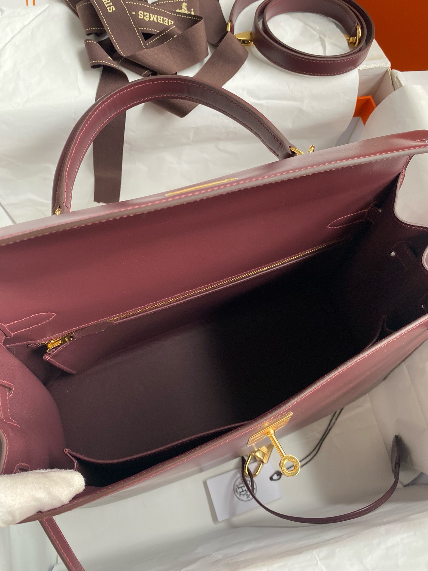 H**mes kelly sellier 35 handmade bag in bordeaux box calfskin