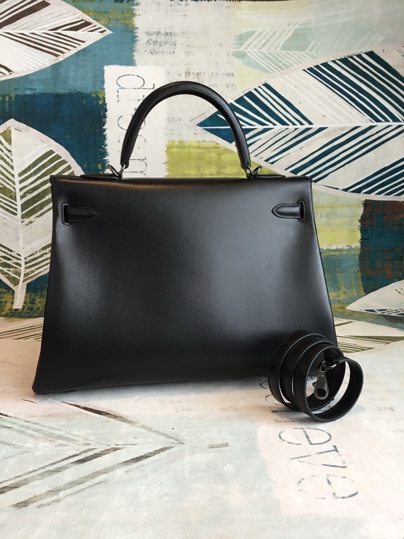 H**mes kelly sellier 35 handmade bag in black box calfskin