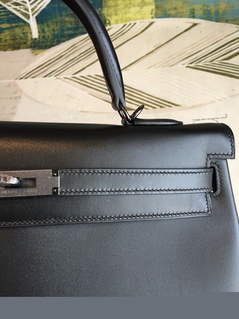 H**mes kelly sellier 35 handmade bag in black box calfskin