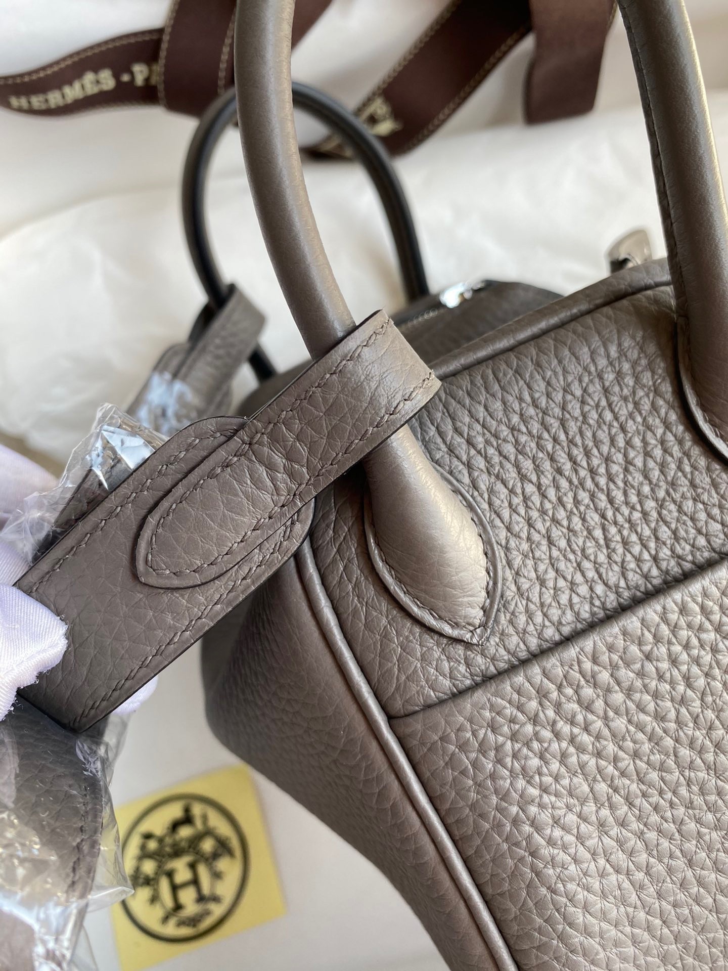 H**mes mini lindy handmade bag in etain clemence leather