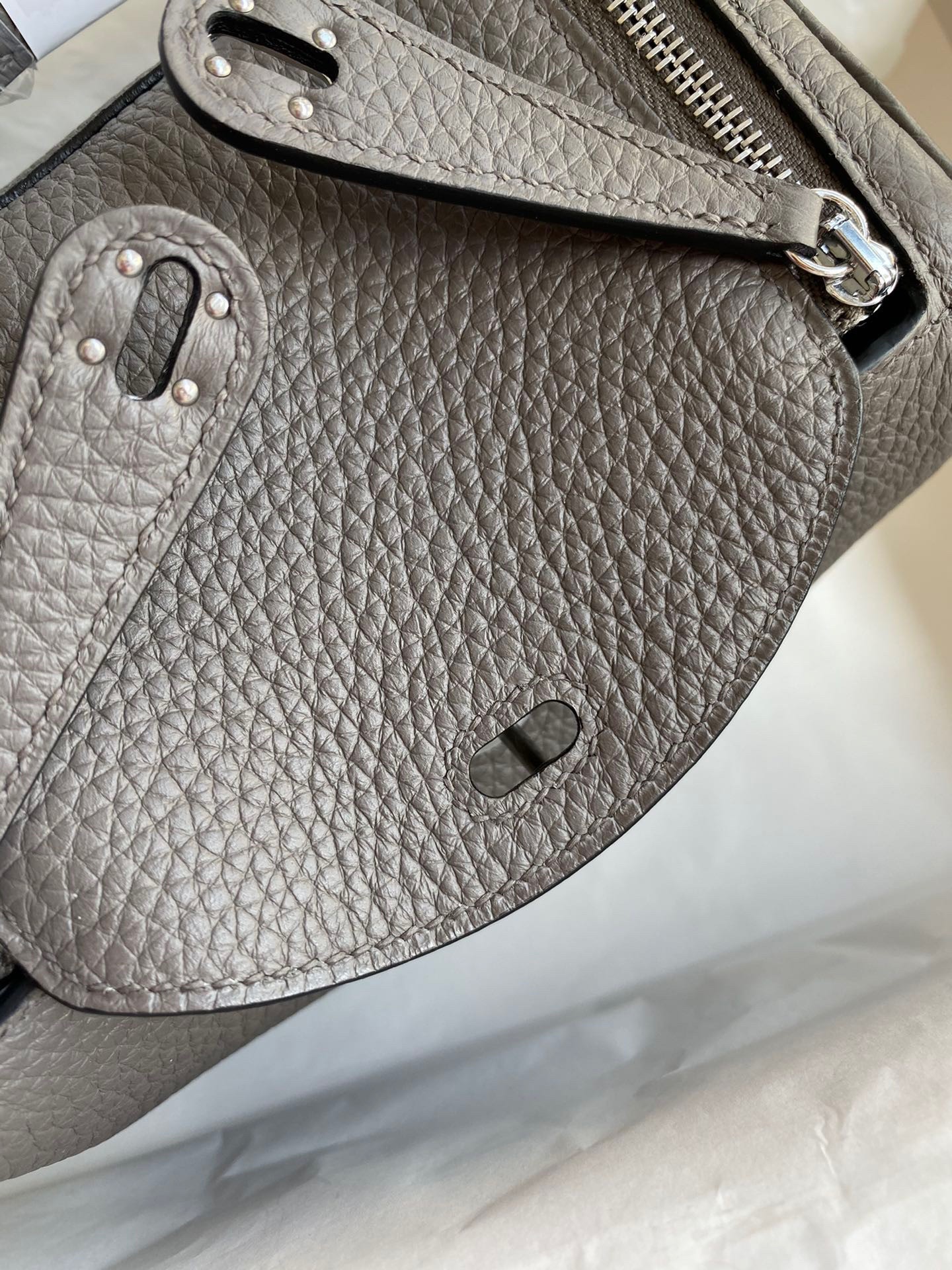 H**mes mini lindy handmade bag in etain clemence leather