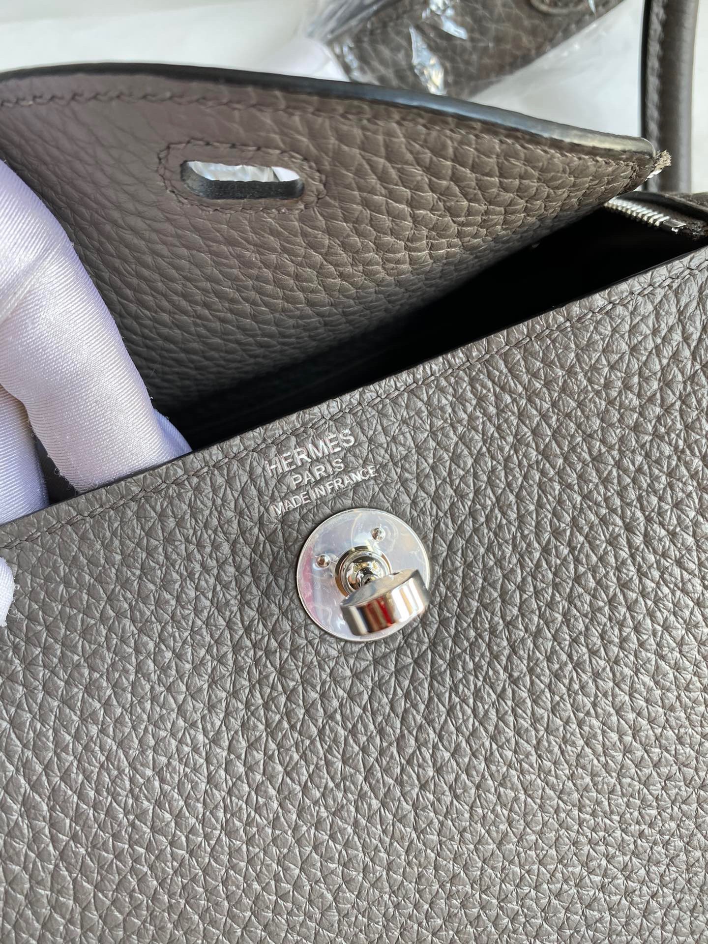 H**mes mini lindy handmade bag in etain clemence leather