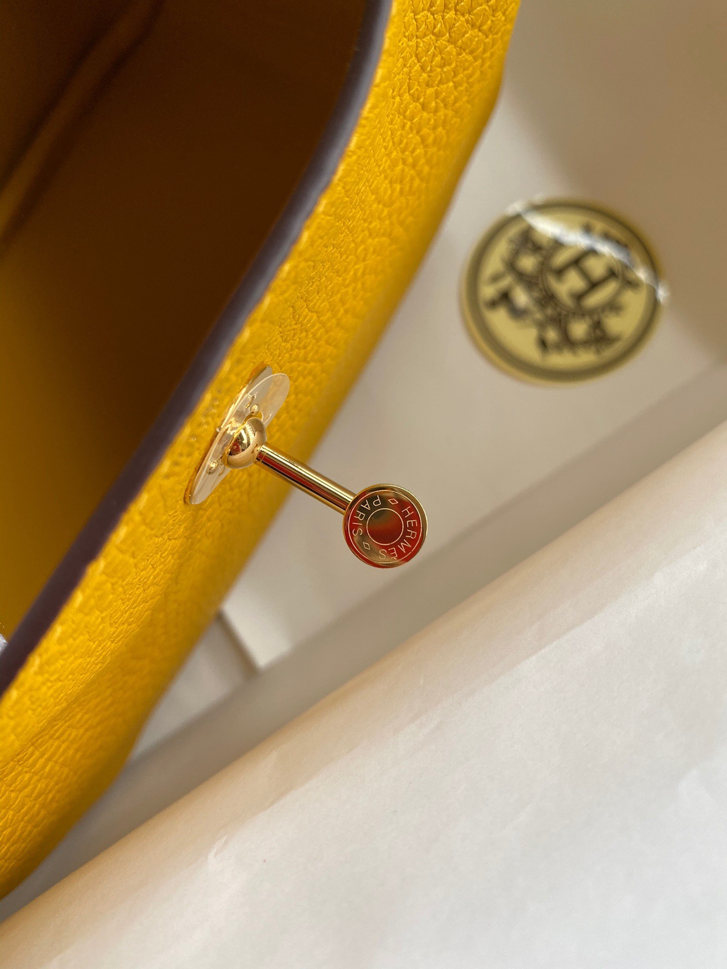 H**mes mini lindy handmade bag in jaune ambre clemence leather