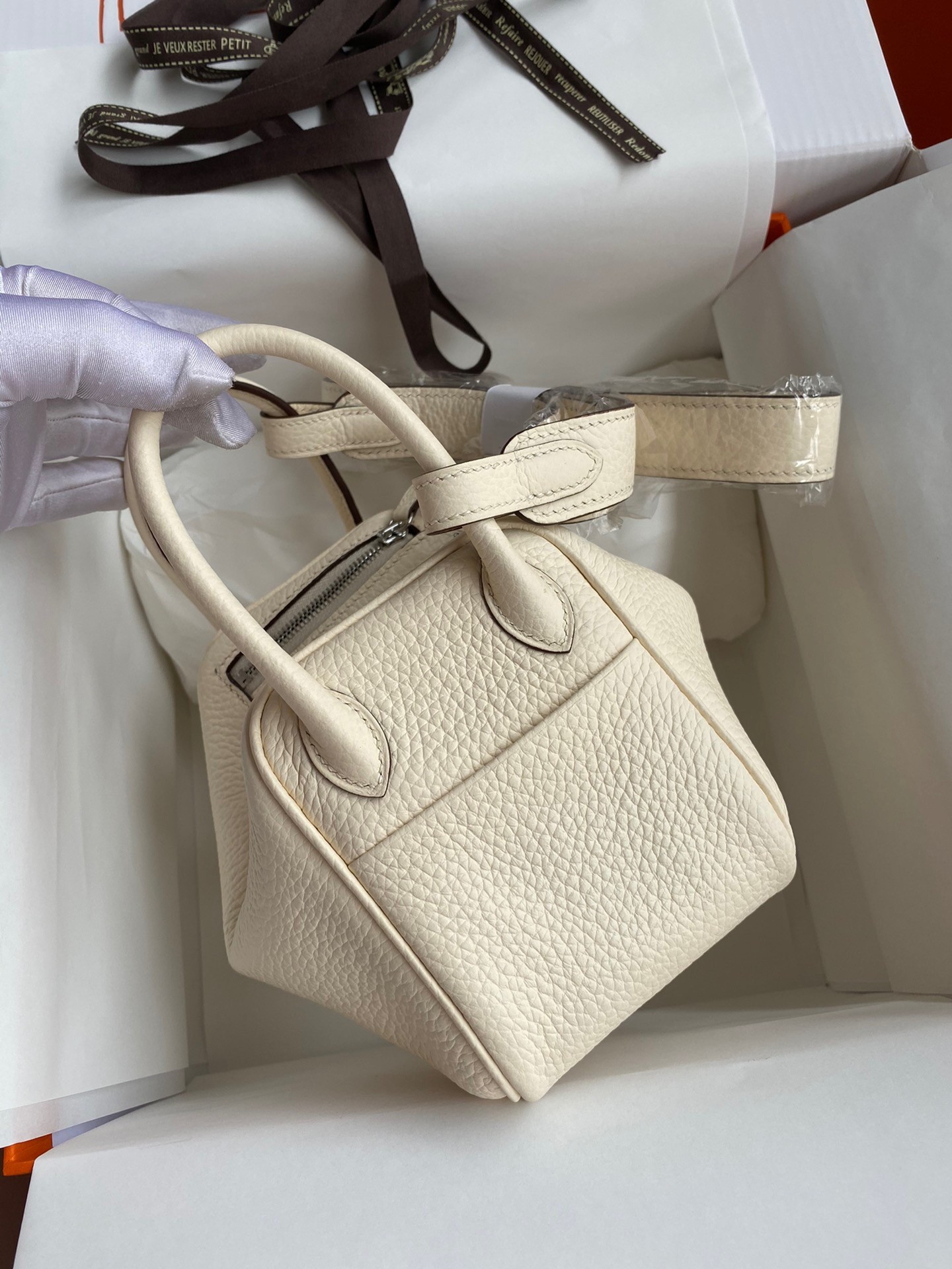 H**mes mini lindy handmade bag in nata clemence leather