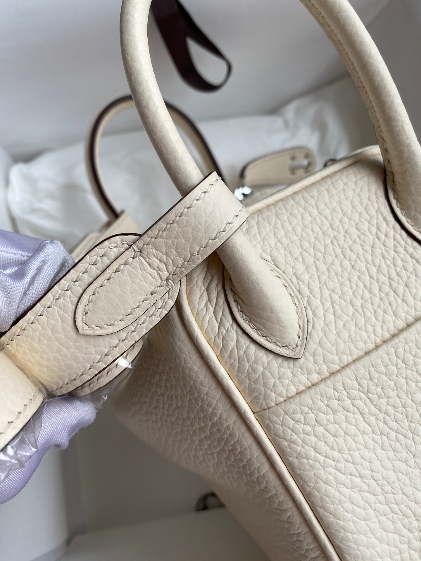 H**mes mini lindy handmade bag in nata clemence leather