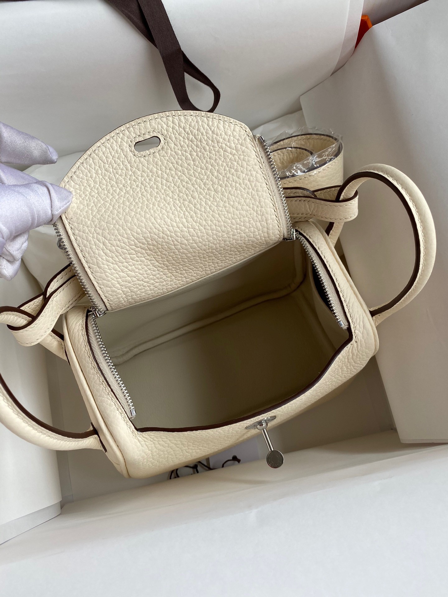 H**mes mini lindy handmade bag in nata clemence leather