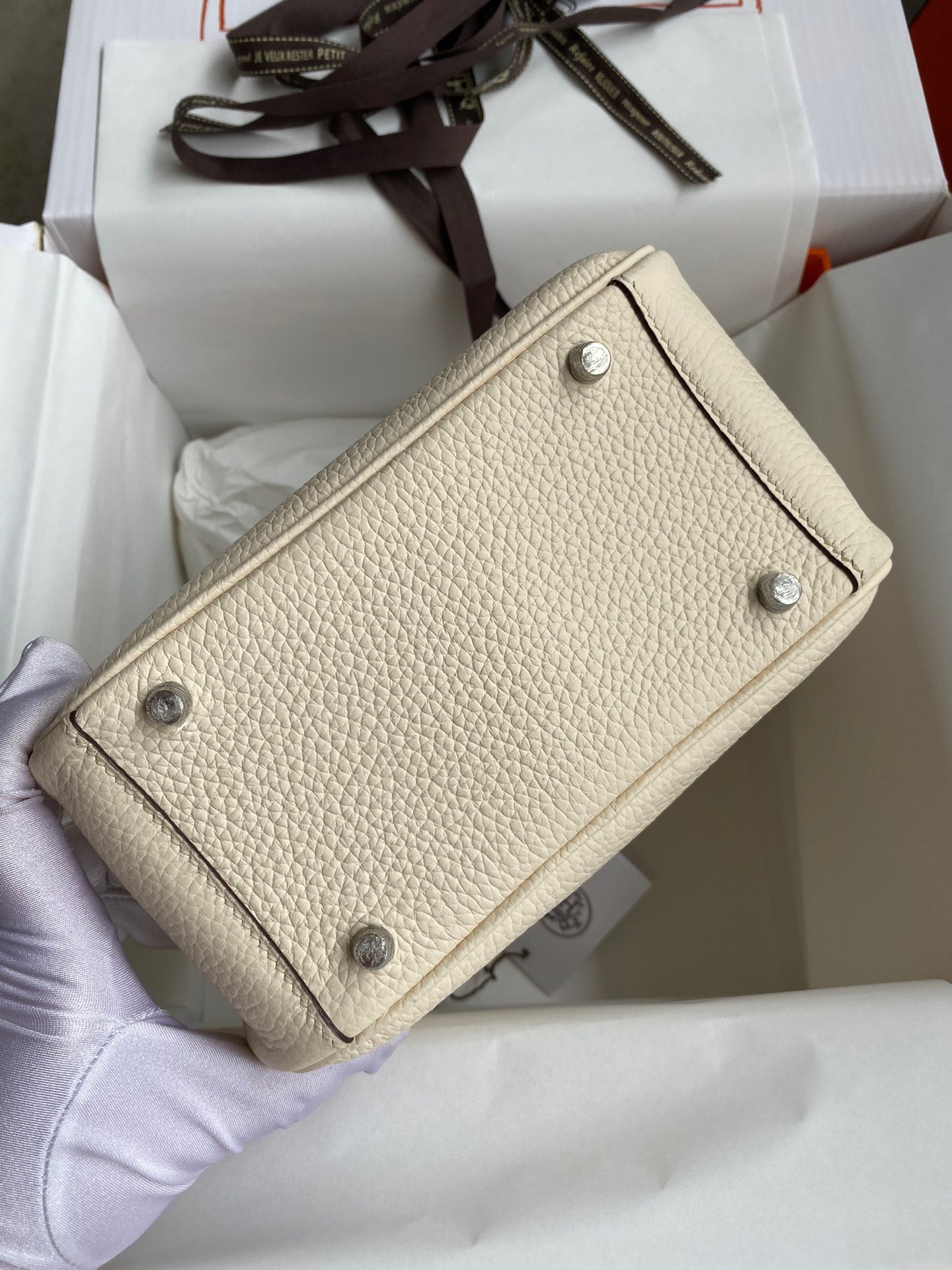 H**mes mini lindy handmade bag in nata clemence leather
