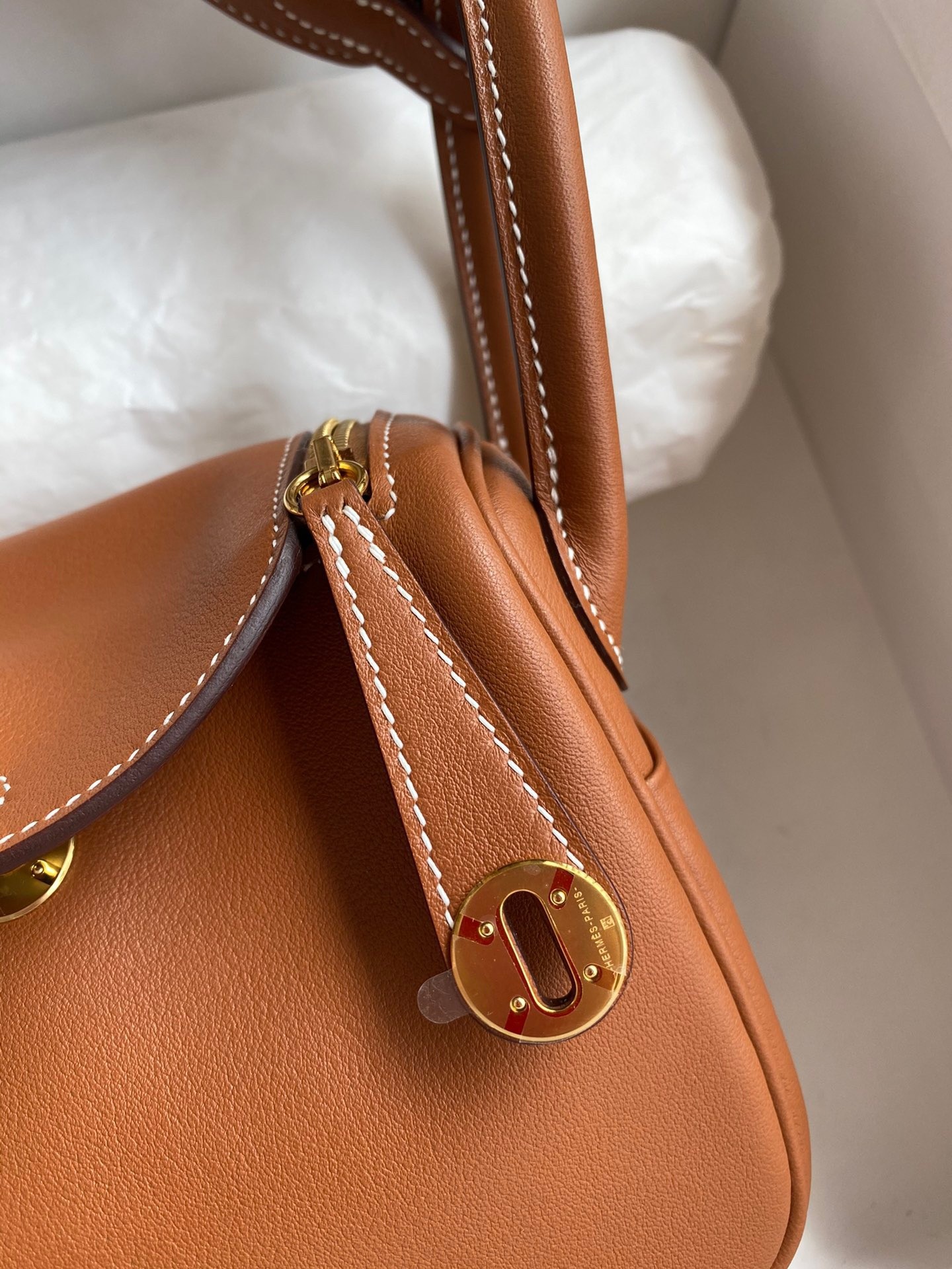 H**mes mini lindy handmade bag in gold swift leather