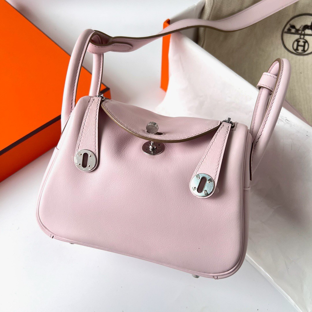 H**mes mini lindy handmade bag in mauve pale swift leather