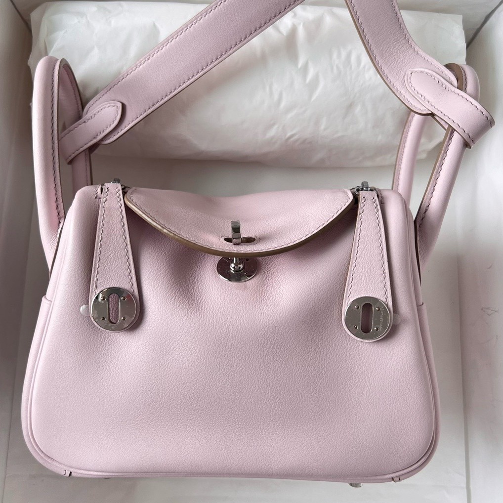 H**mes mini lindy handmade bag in mauve pale swift leather