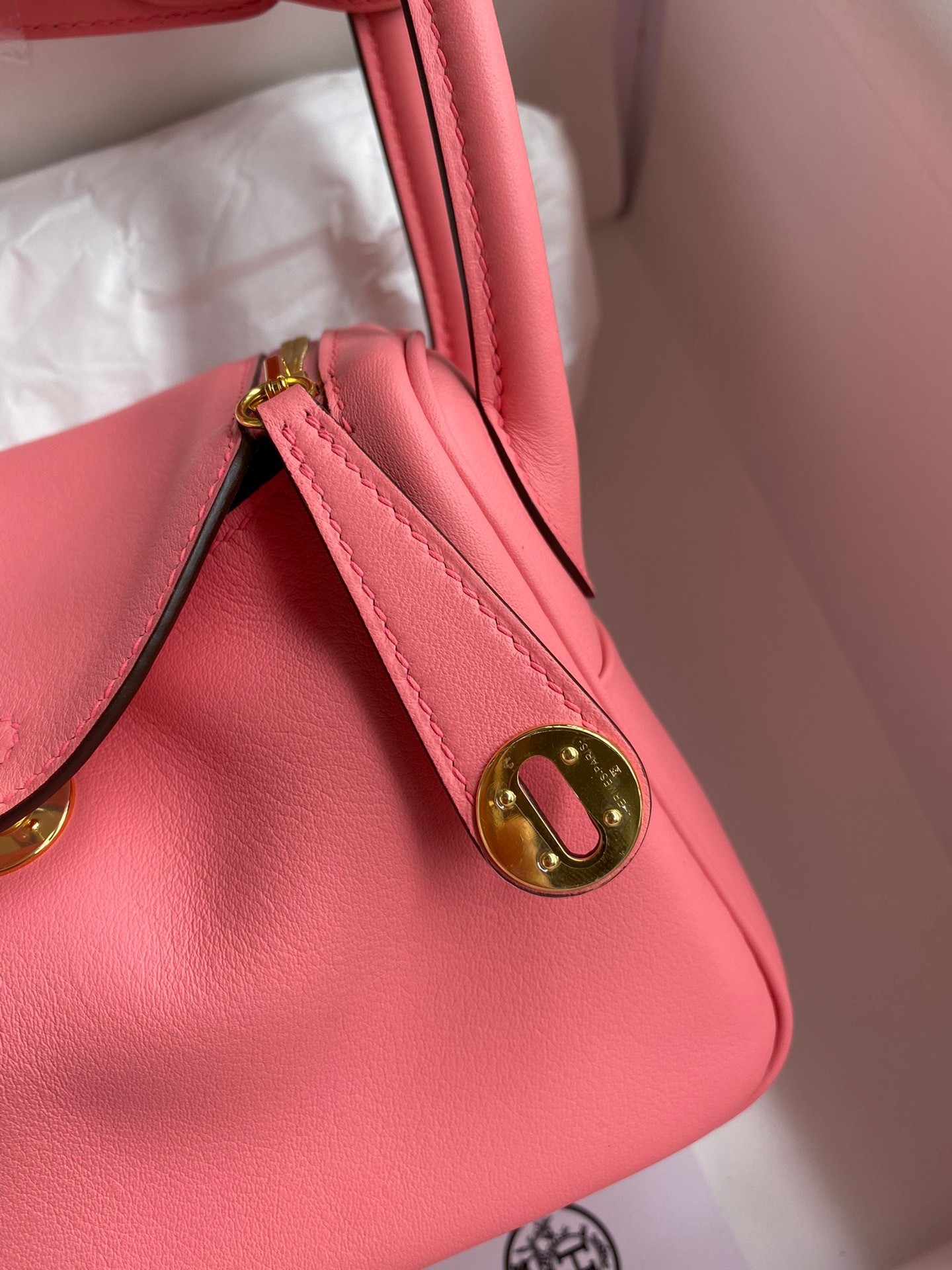 H**mes mini lindy handmade bag in rose lipstick swift leather