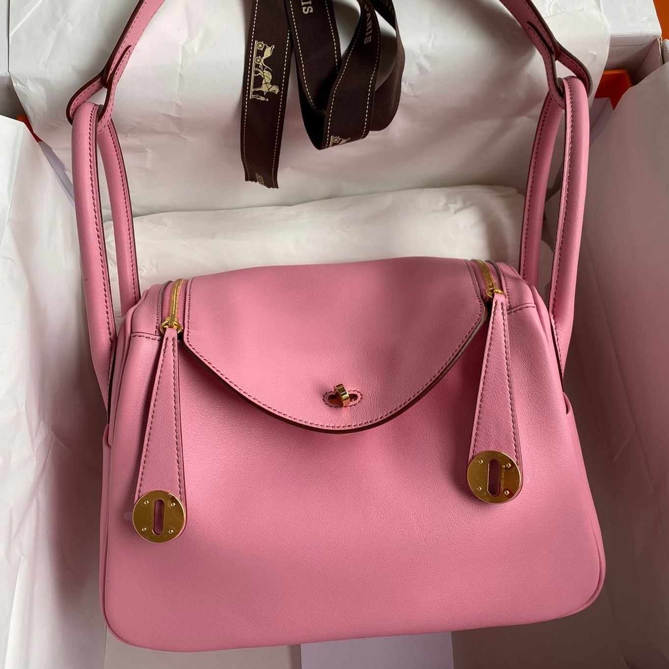H**mes lindy 26 handmade bag in rose confetti swift calfskin
