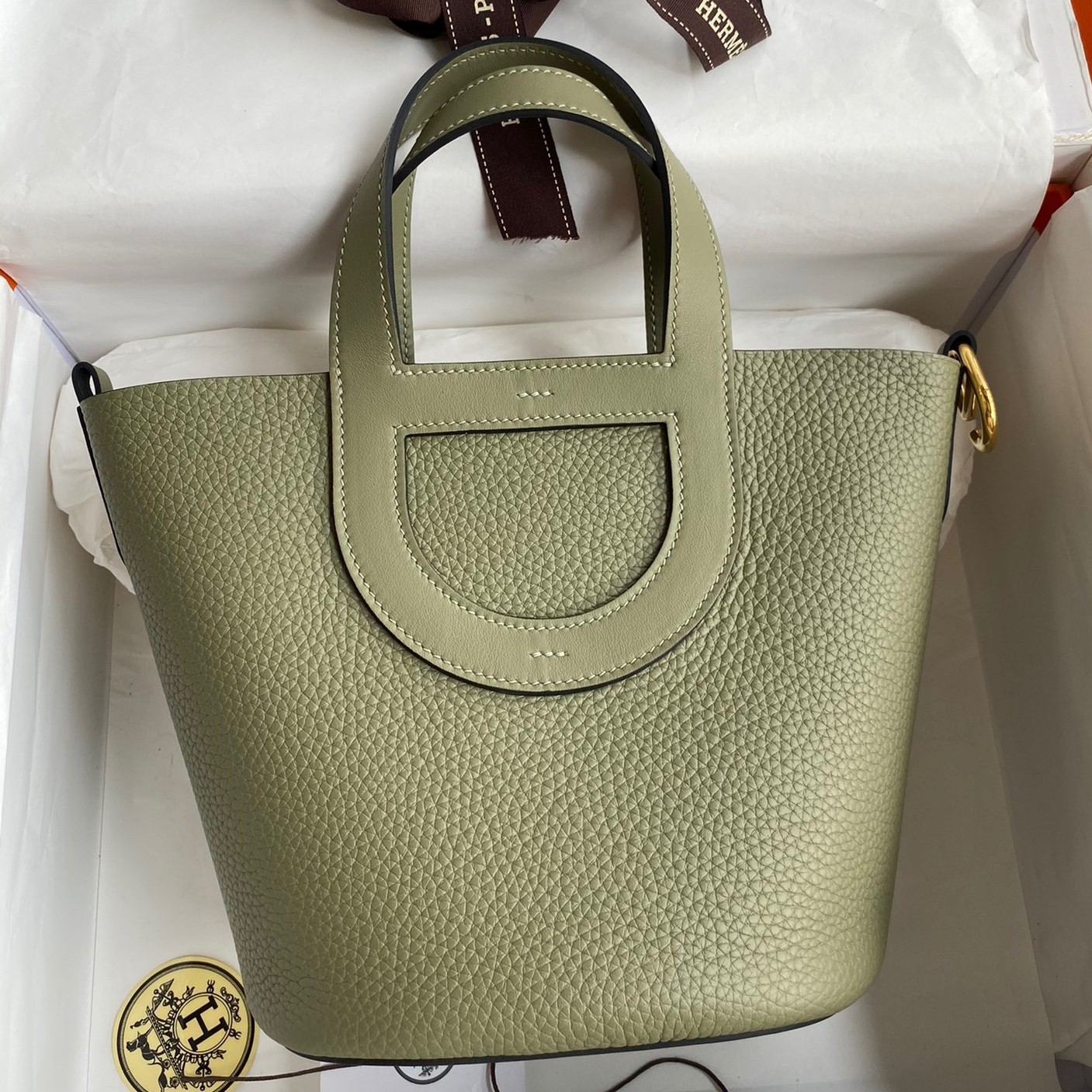 H**mes in the loop 18 handmade bag in sauge clemence leatherther