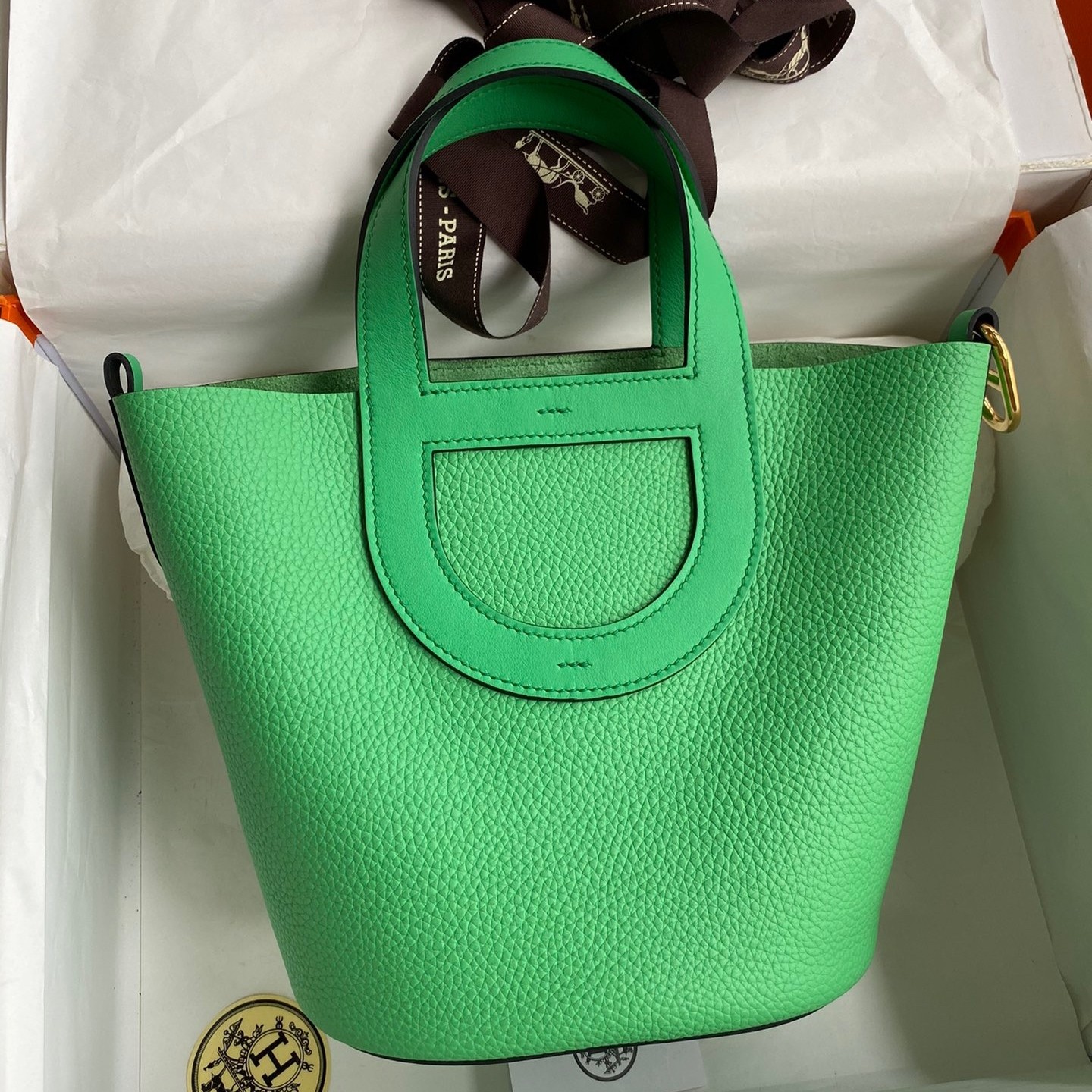 H**mes in the loop 18 handmade bag in vert comics clemence leather