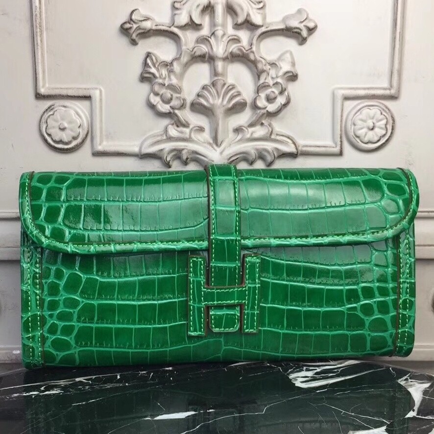 H**mes jige elan 29 clutch in bambou crocodile leather