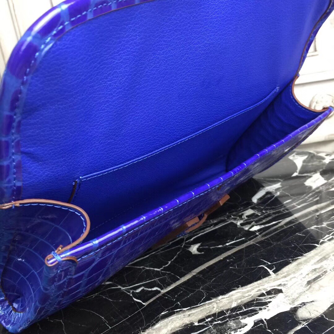 H**mes jige elan 29 clutch in blue electric crocodile leather
